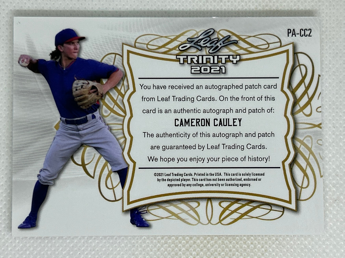 2021 Leaf Trinity Patch Auto Cameron Cauley #PA-CC2 Patch Autograph Texas Rangers