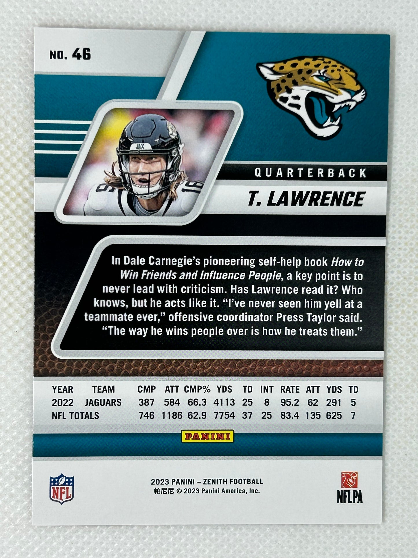 2023 Panini Zenith Trevor Lawrence #46 Jacksonville Jaguars