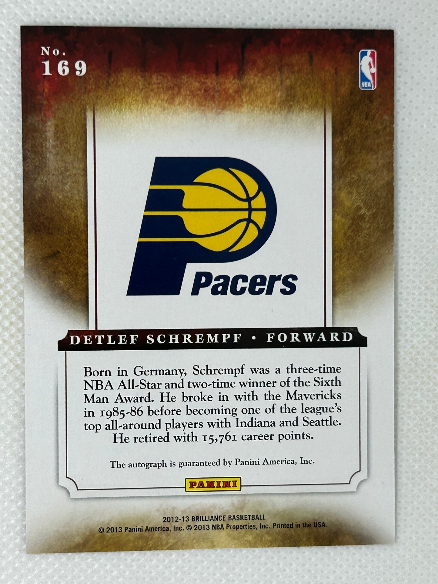 2012-13 Panini Brilliance Marks of Brilliance Autograph /199 Detlef Schrempf #169 Indiana Pacers