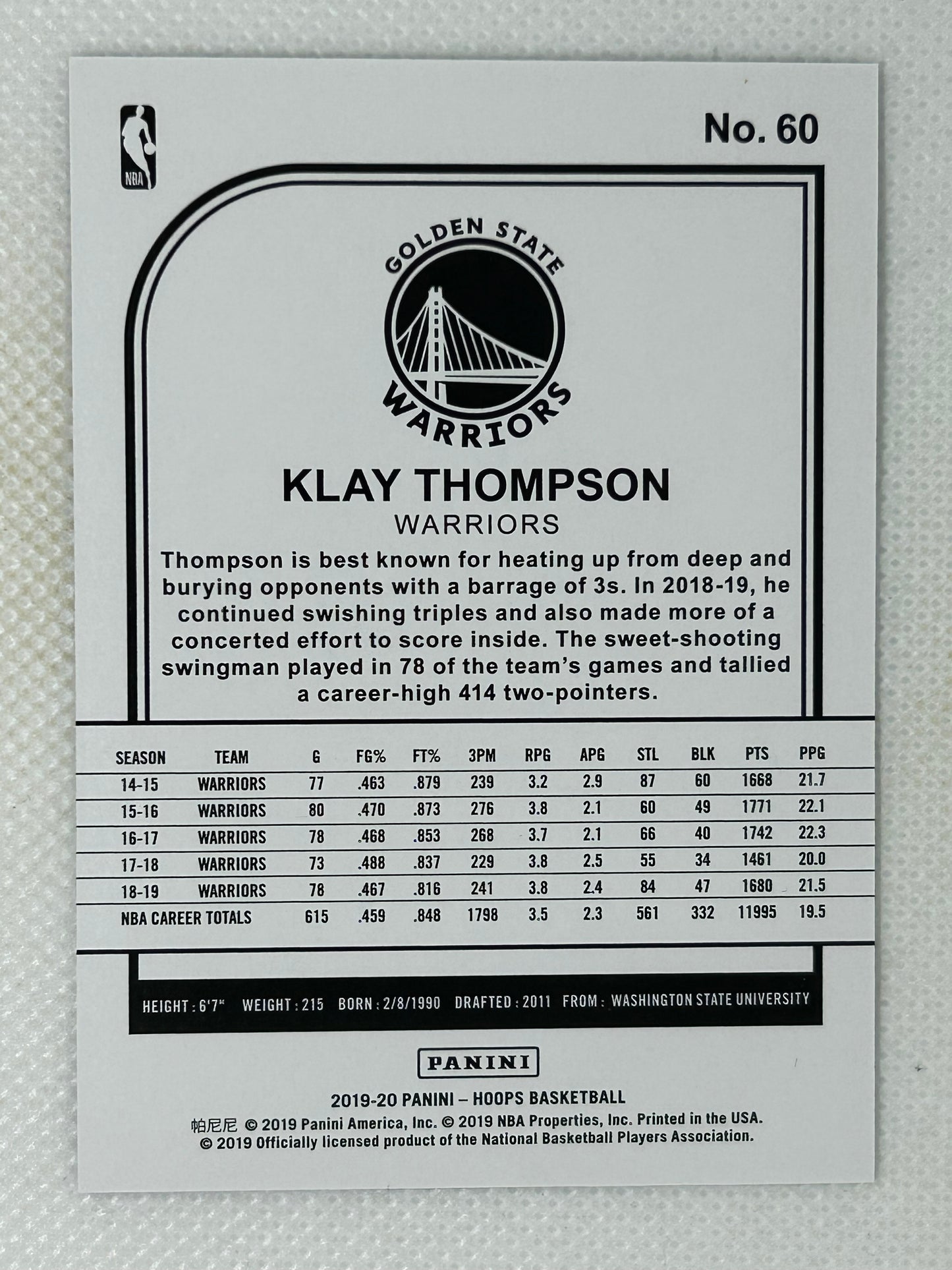 2019-20 Panini NBA Hoops Green /99 Klay Thompson #60 Golden State Warriors