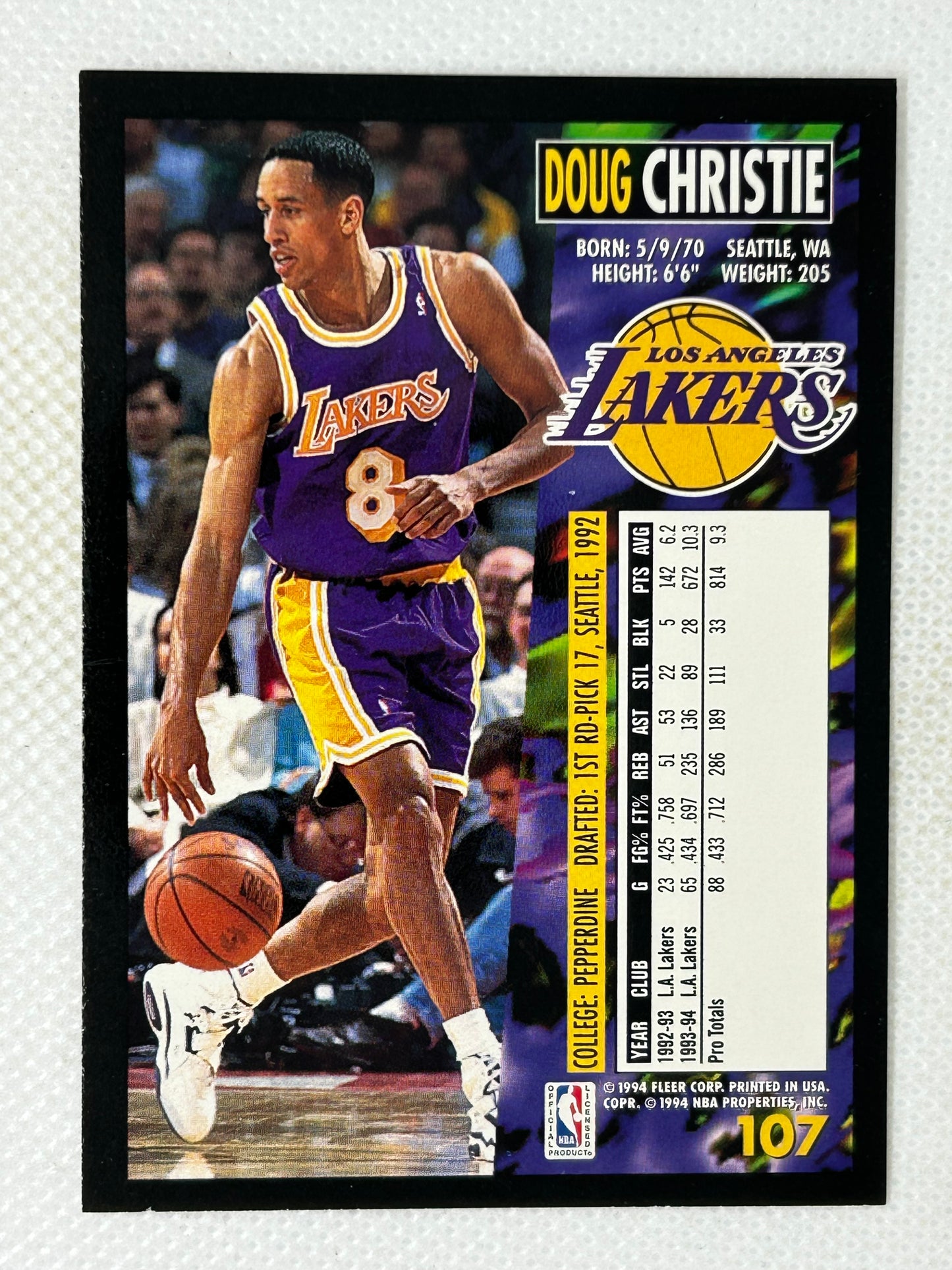 1994-95 Fleer #107 Doug Christie Los Angeles Lakers Signed Card