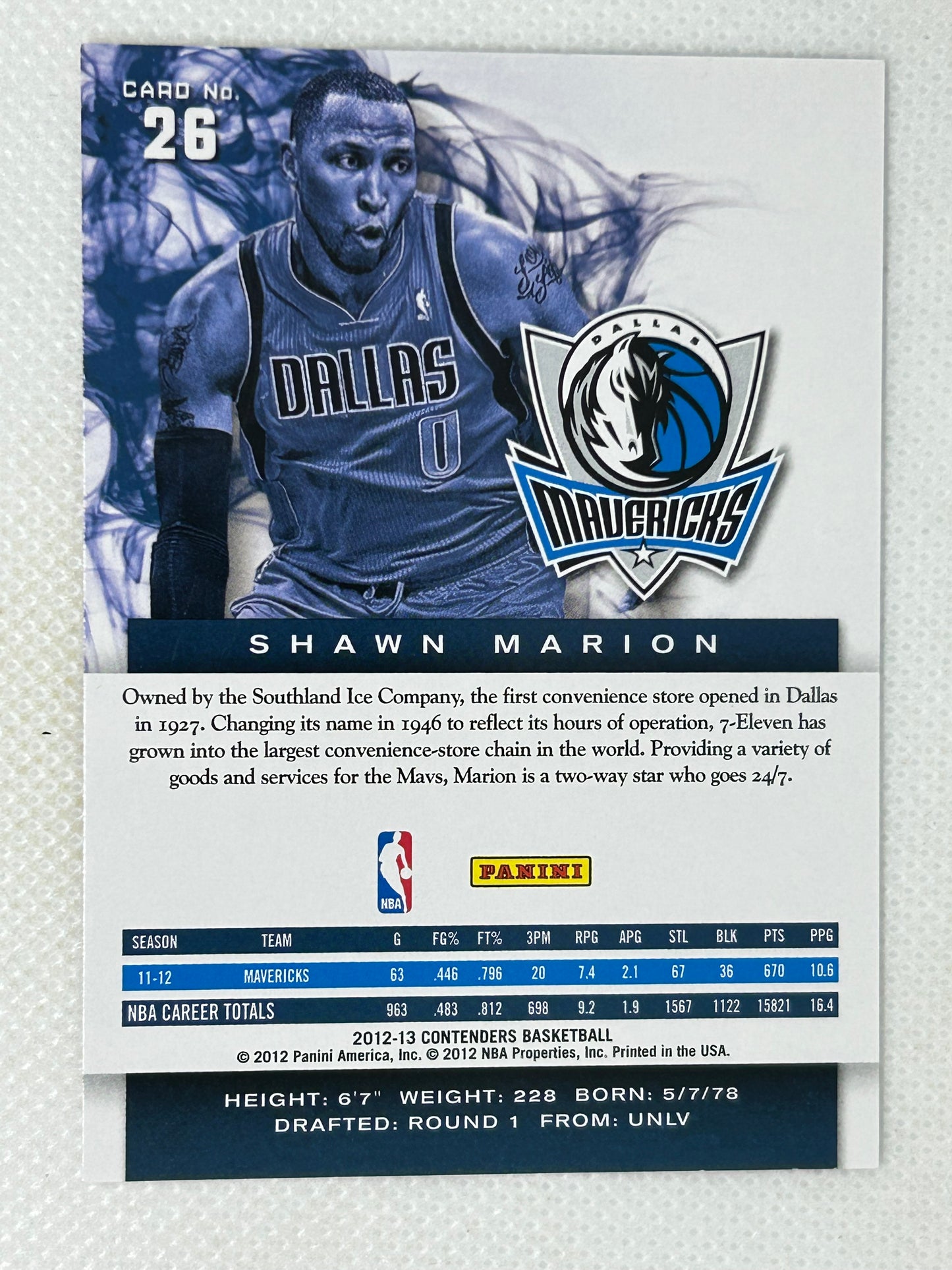 2012-13 Panini Contenders #26 Shawn Marion /5 Dallas Mavericks