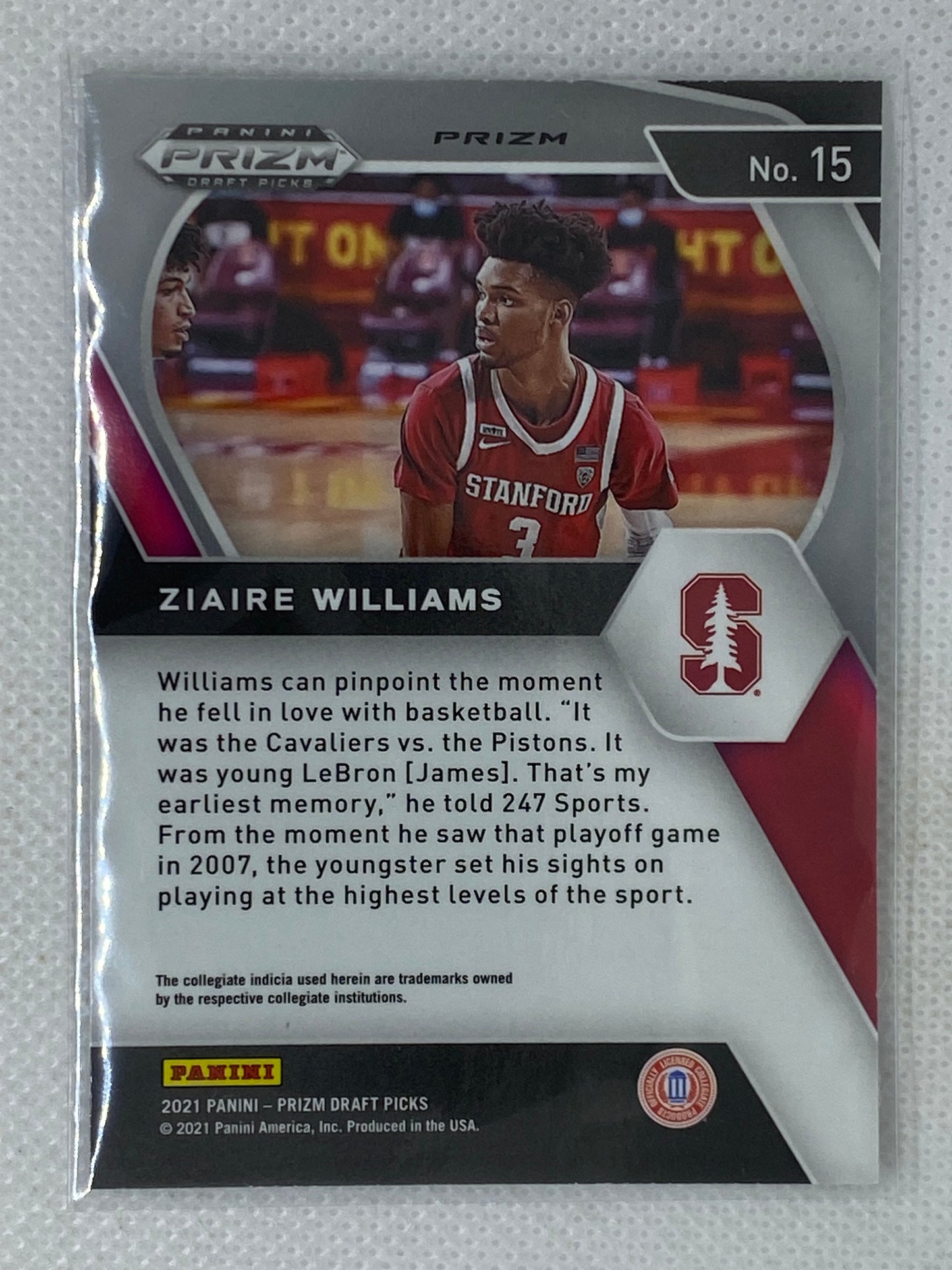 2021 Panini Prizm Draft Basketball Silver Ziaire Williams Card #15 Stanford
