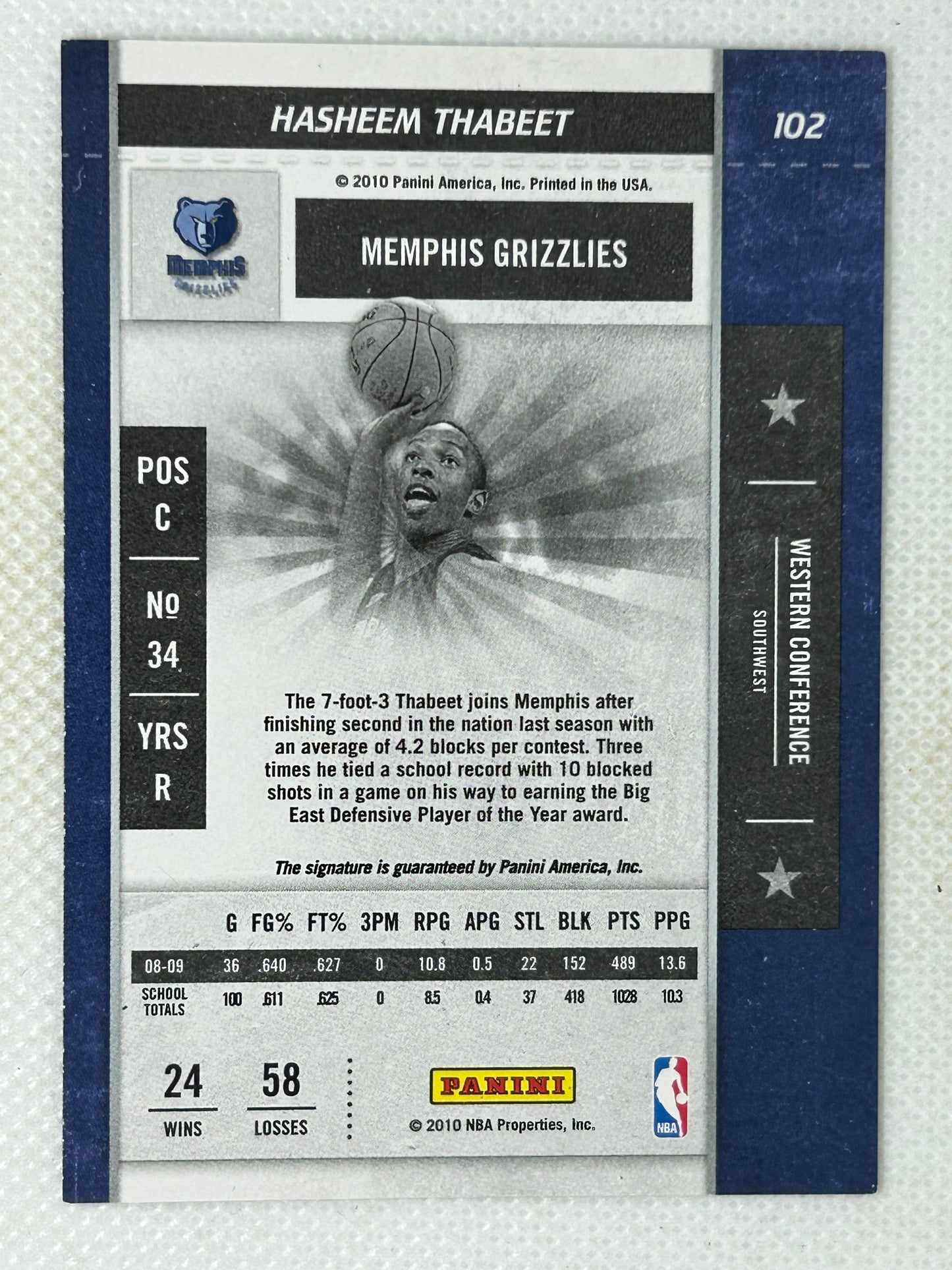 2009-10 Panini Playoff Contenders Rookie Ticket Autograph Hasheem Thabeet #102