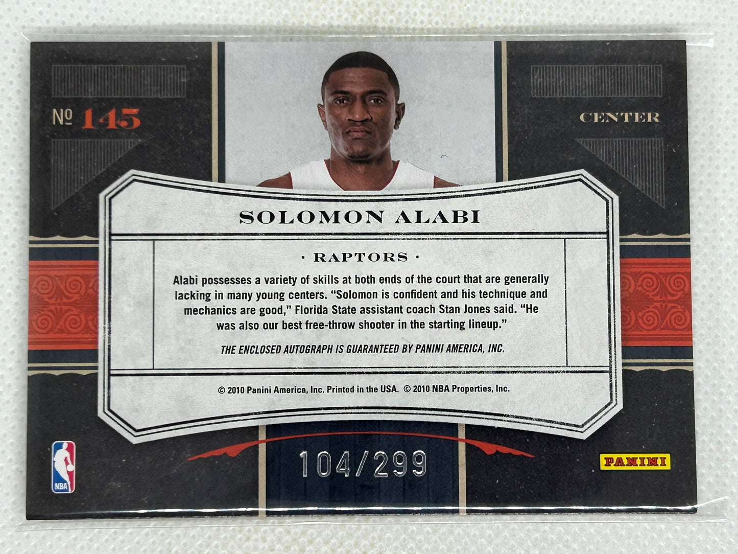 2010-11 Timeless Treasures Solomon Alabi Rookie Recruits /299 #145 Auto RC Toronto Raptors