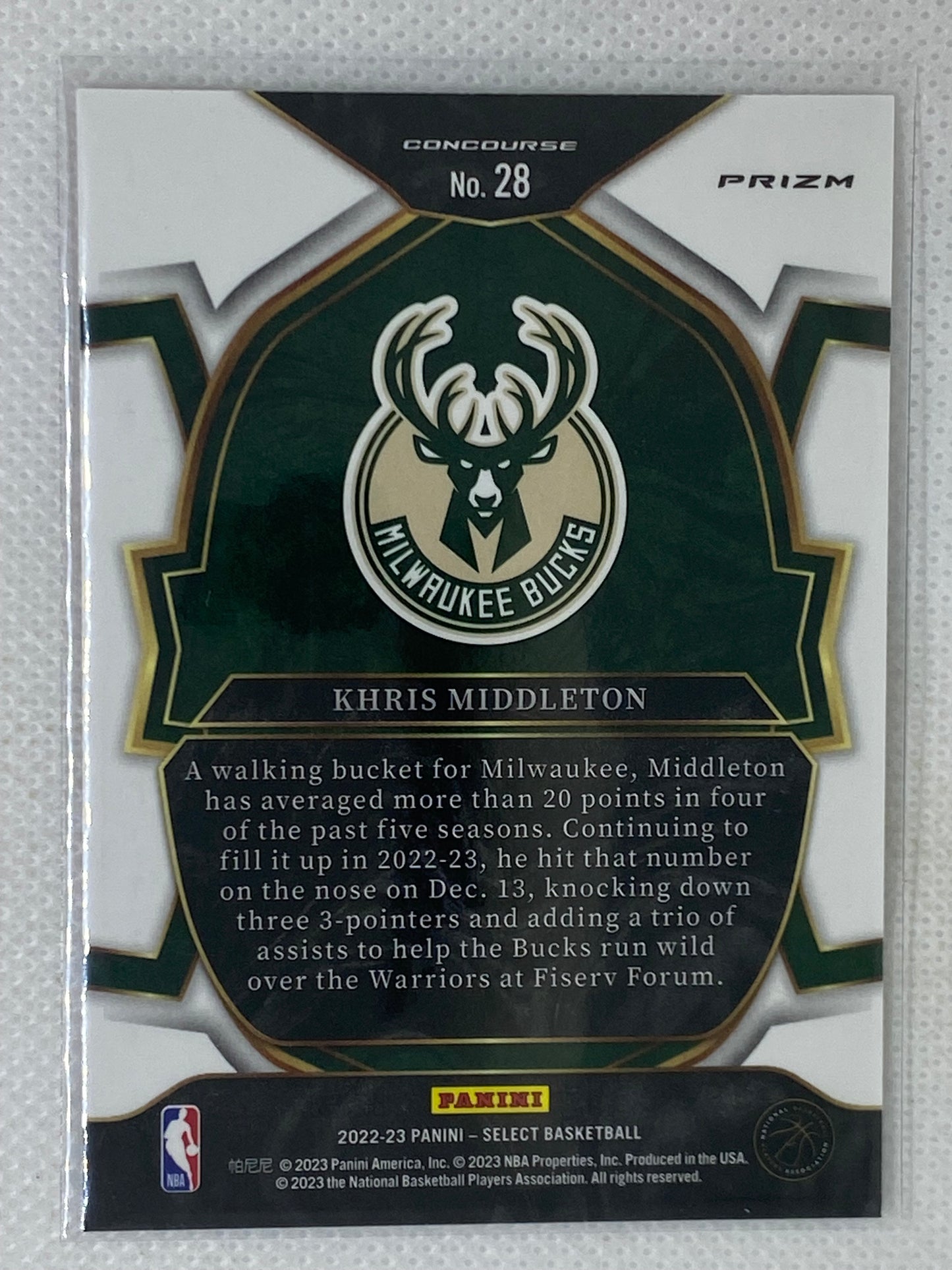 2022-23 Panini Select Orange Shimmer Prizm Khris Middleton #38 Milwaukee Bucks