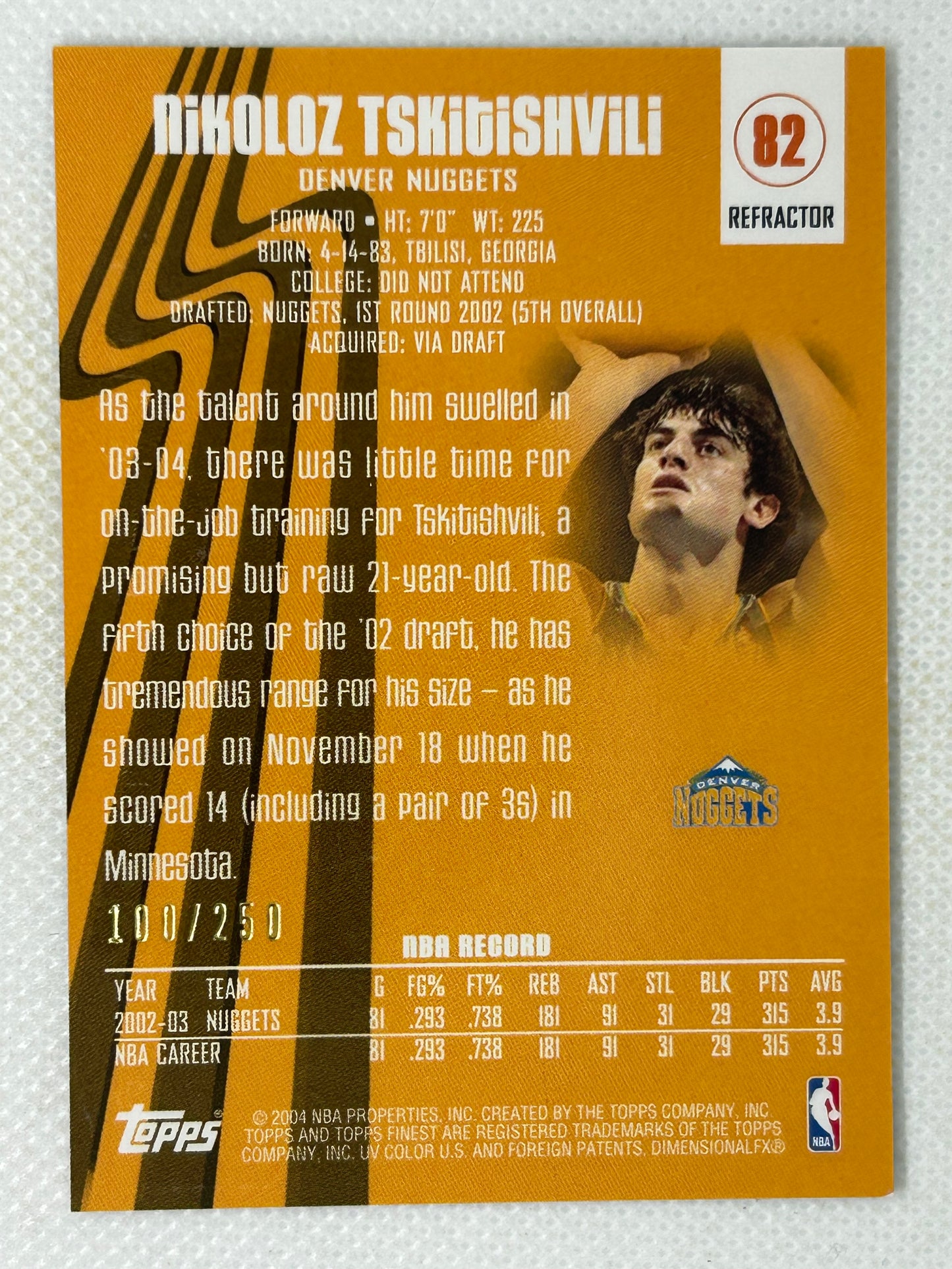 2003-04 Topps Finest #82 Nikoloz Tskitishvili Refractor /250 Denver Nuggets