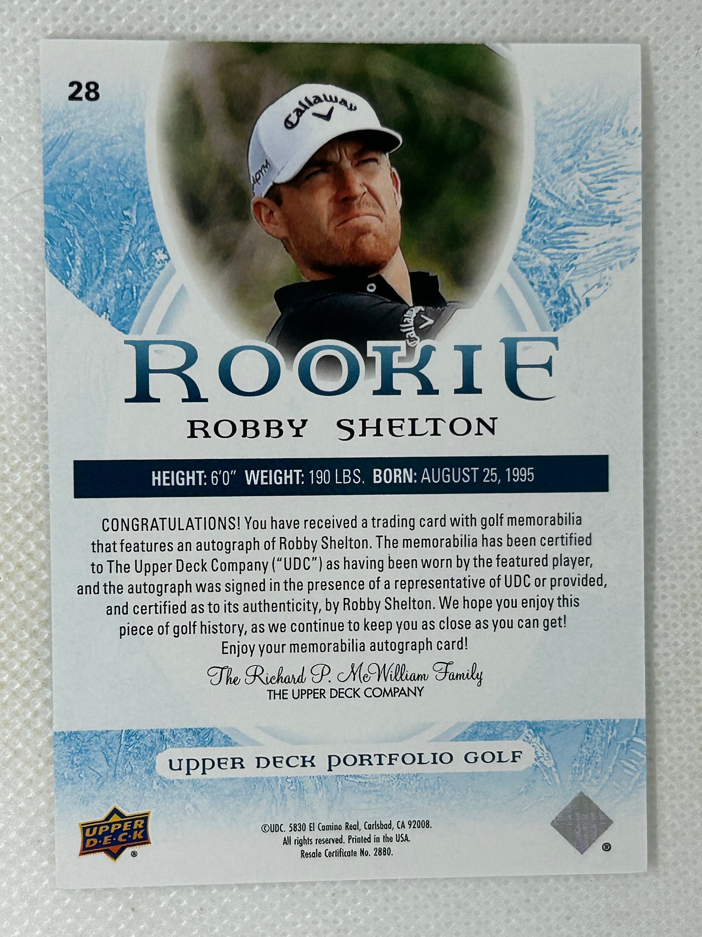 2024 UD Portfolio Golf ARTIFACTS Duel Shirt Rookie Autograph /99 Robby Shelton #28