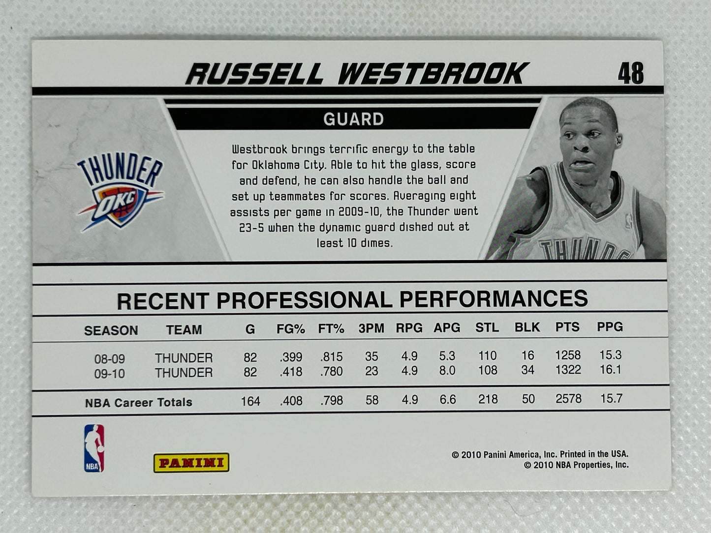 2010-11 Panini Donruss #48 Russell Westbrook Production Line Cracked Ice Oklahoma City Thunder