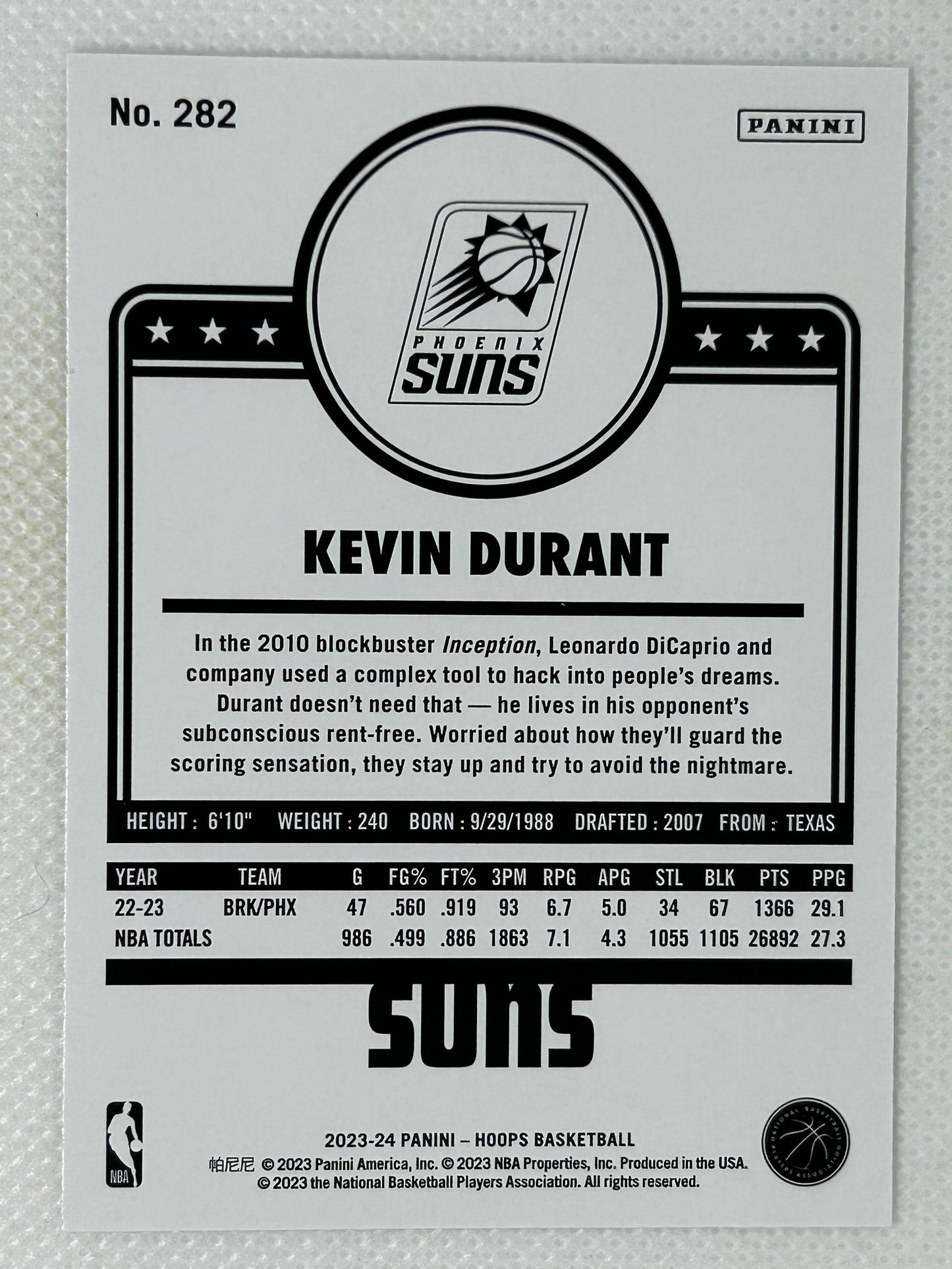2023-24 Panini Hoops Winter Tribute Kevin Durant #282 Phoenix Suns