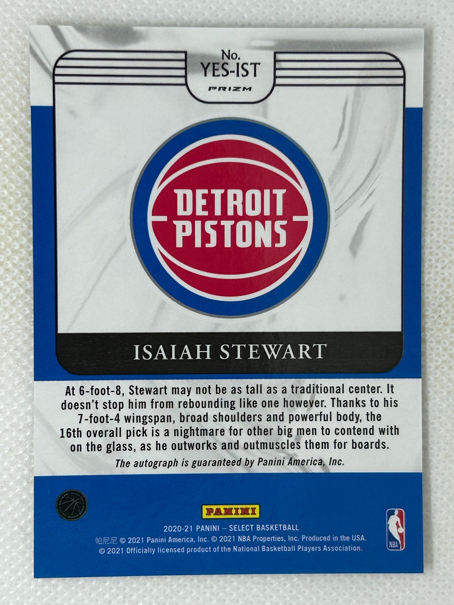2020-21 Panini Select Youth Explosion Silver Prizm Rookie Autograph #YES-IST Isaiah Stewart Detroit Pistons