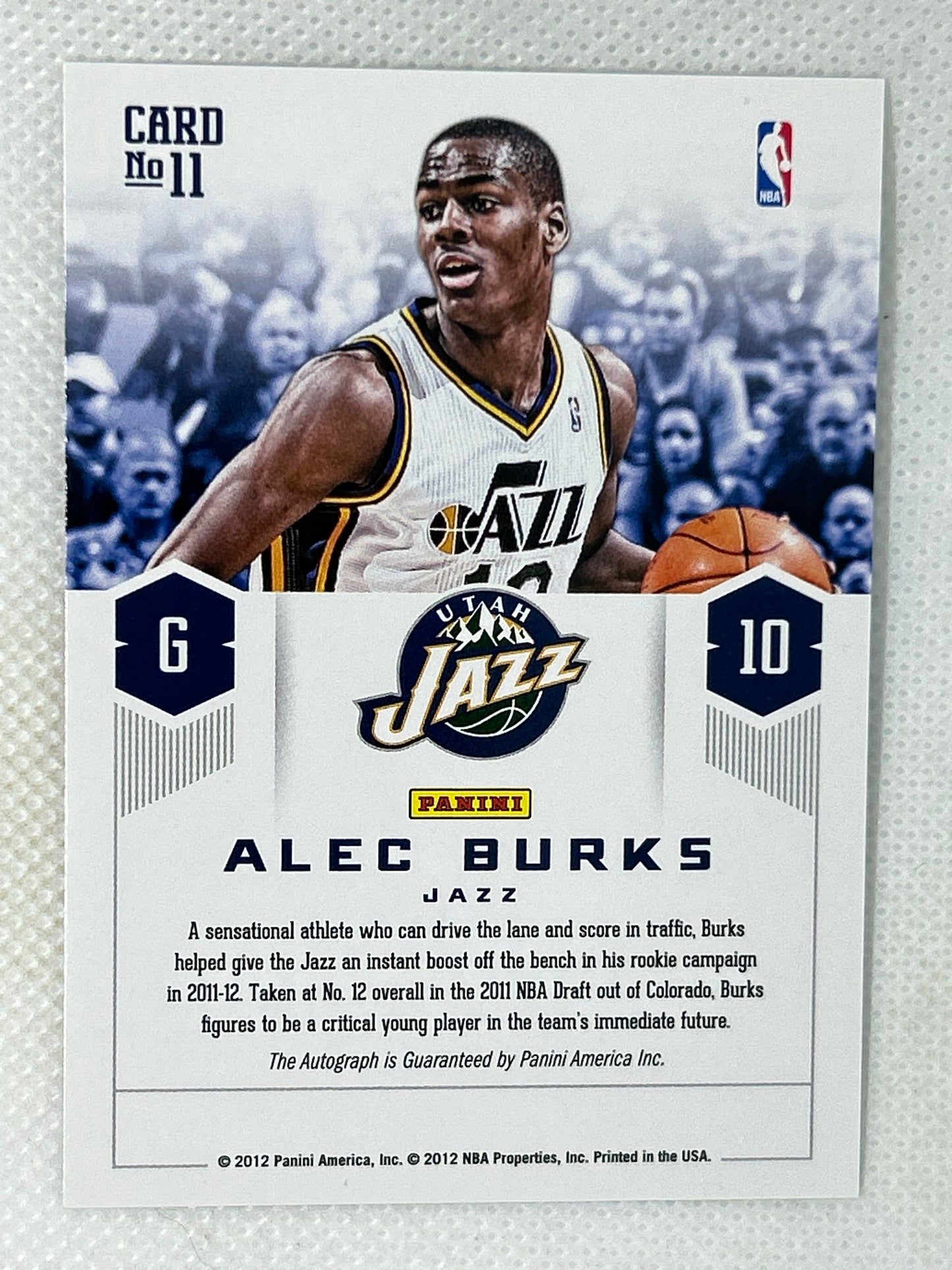2012-13 Prestige Prestigious Picks Rookie Signatures Alec Burks #11 Utah Jazz