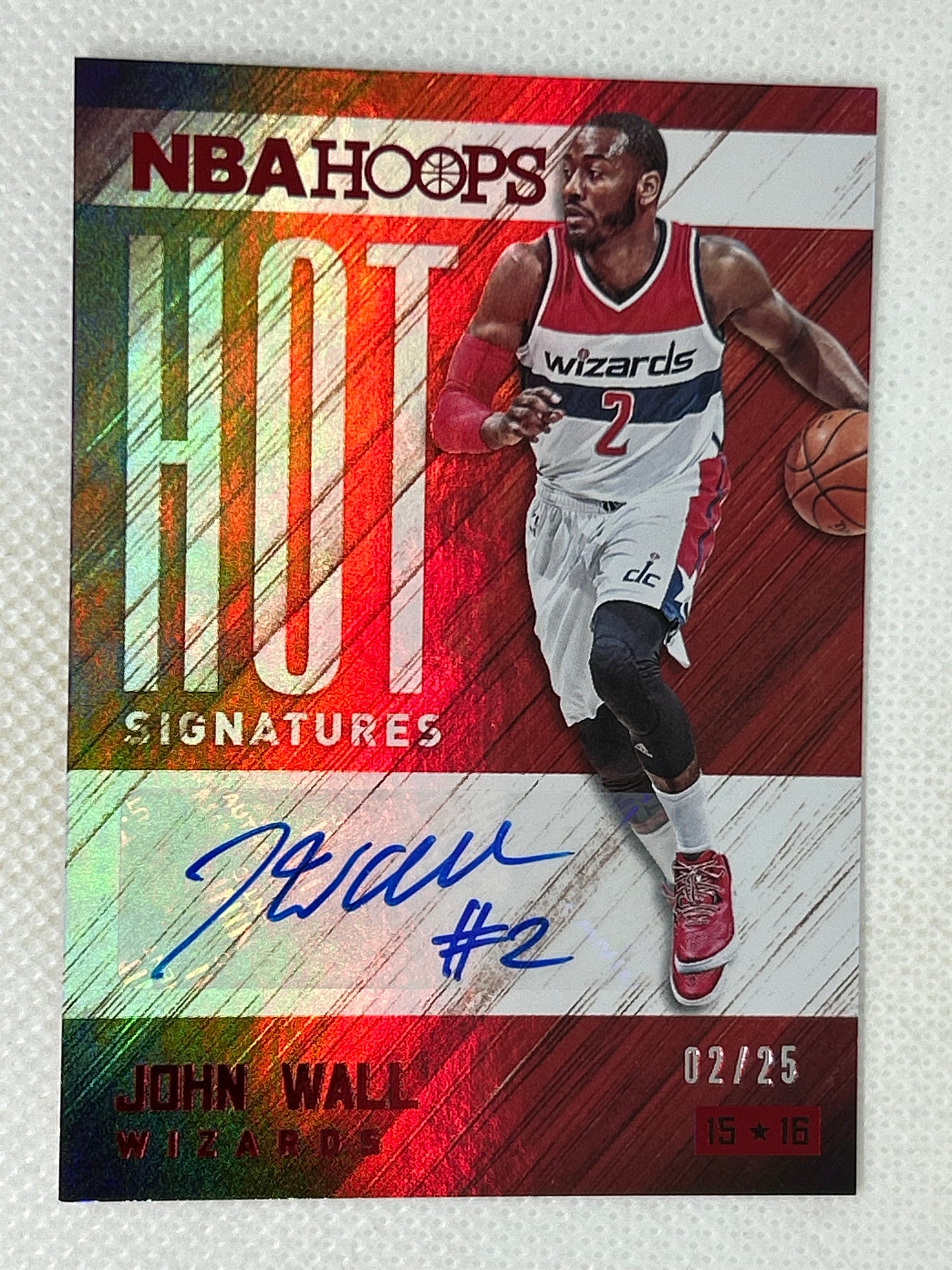 2015-16 Panini NBA Hoops Hot Signatures Red 2/25 John Wall #HS-JWA Washington Wizards Jersey Match