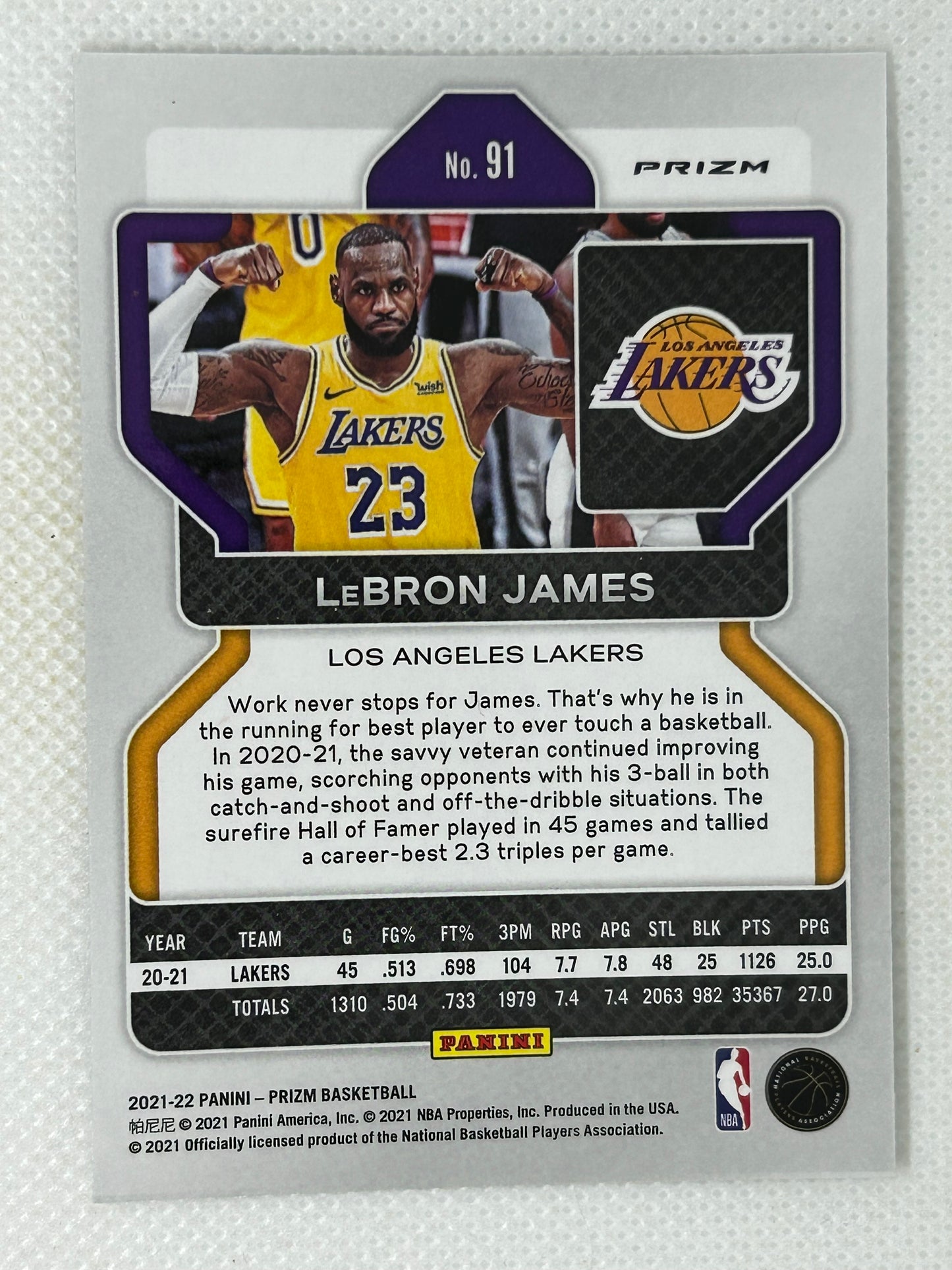 2021-22 Panini Prizm Lebron James Cracked Ice Prizm #91 Los Angeles Lakers