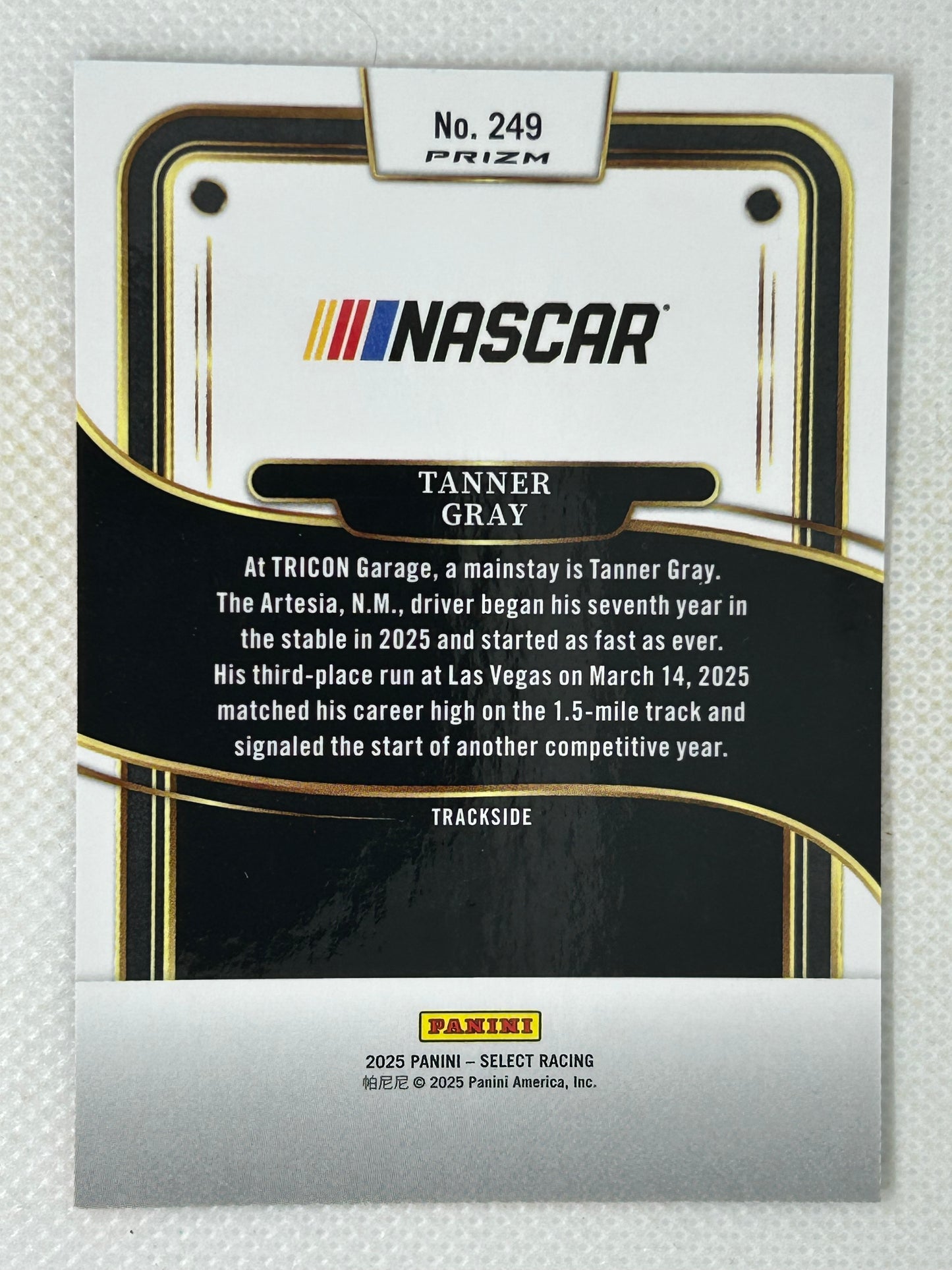 2025 Panini Select Trackside Orange Shimmer #249 Tanner Gray Signed Card