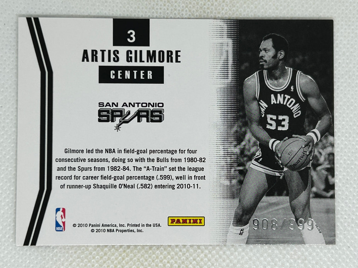 2010-11 Panini Donruss #3 Artis Gilmore Masters #/999 San Antonio Spurs Signed Card