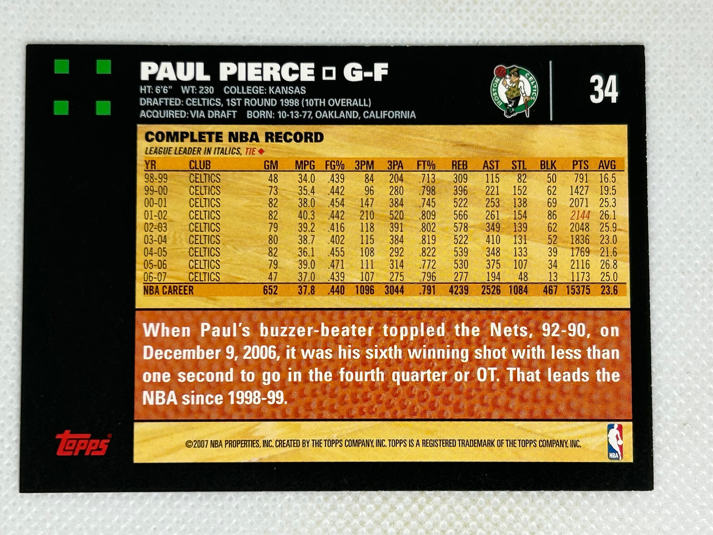 2007-08 Topps #34 Paul Pierce Boston Celtics