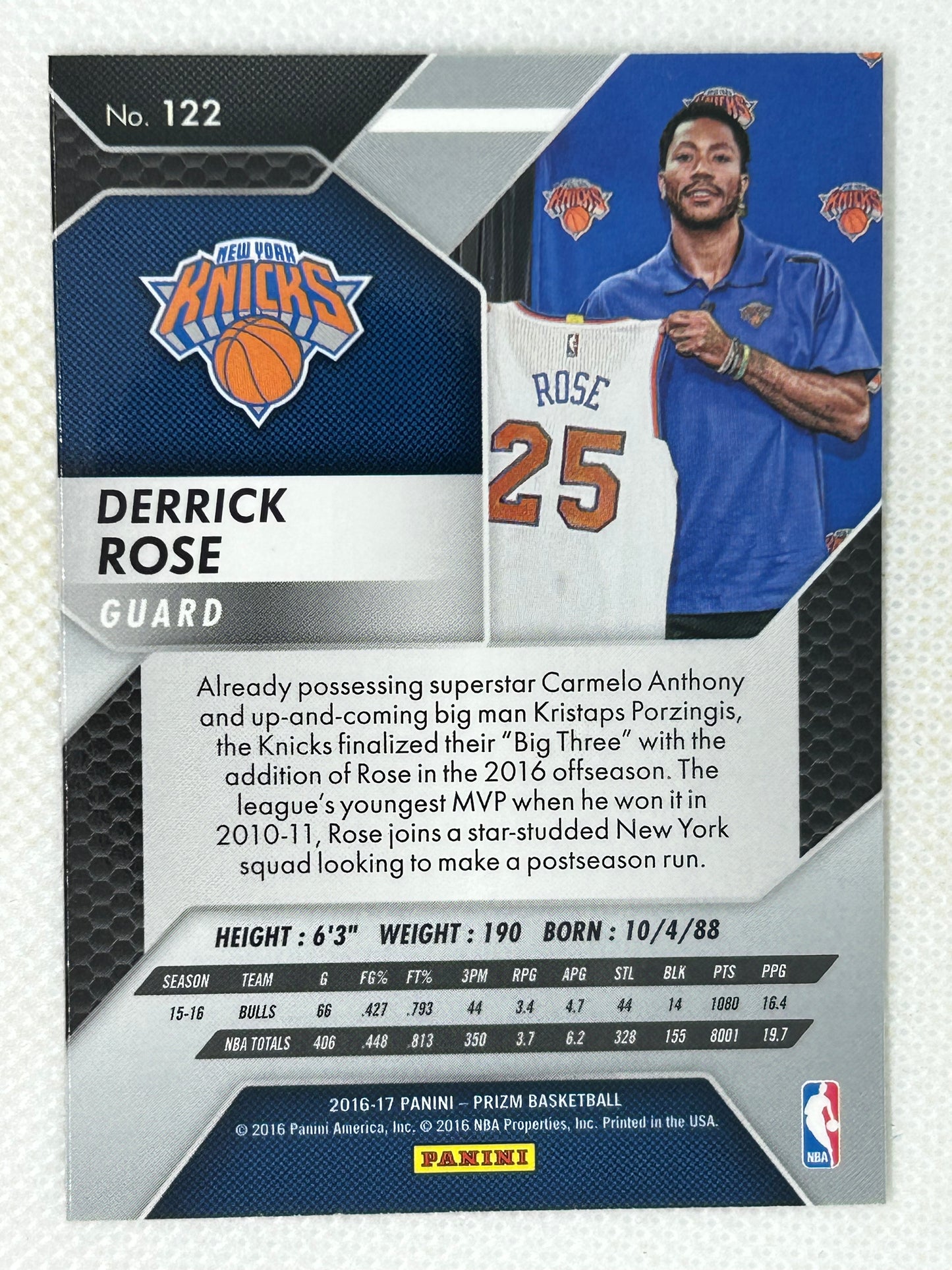 2016-17 Panini Prizm #122 Derrick Rose New York Knicks
