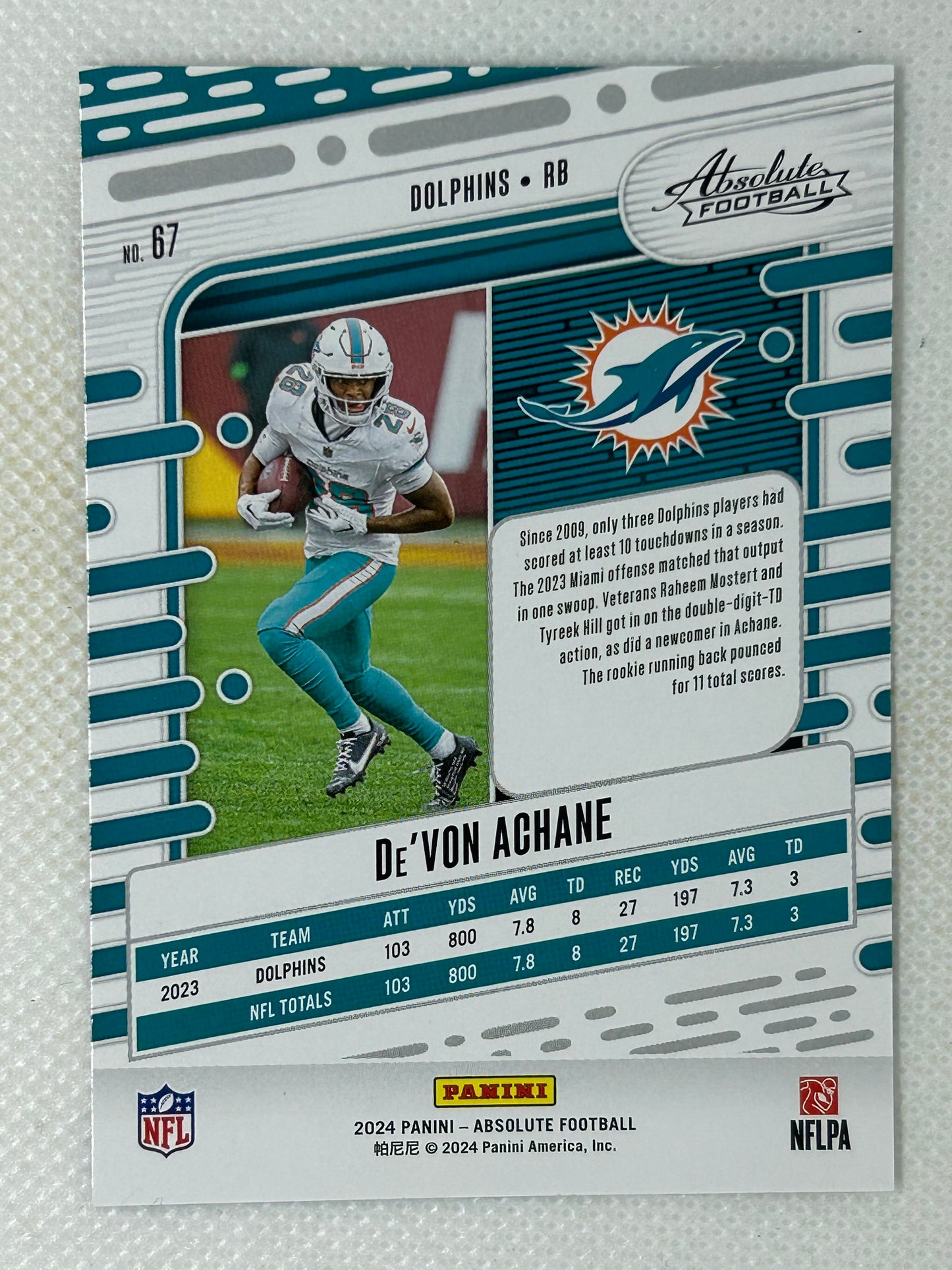 2024 Panini Absolute De'Vone Achane #67 Miami Dolphins