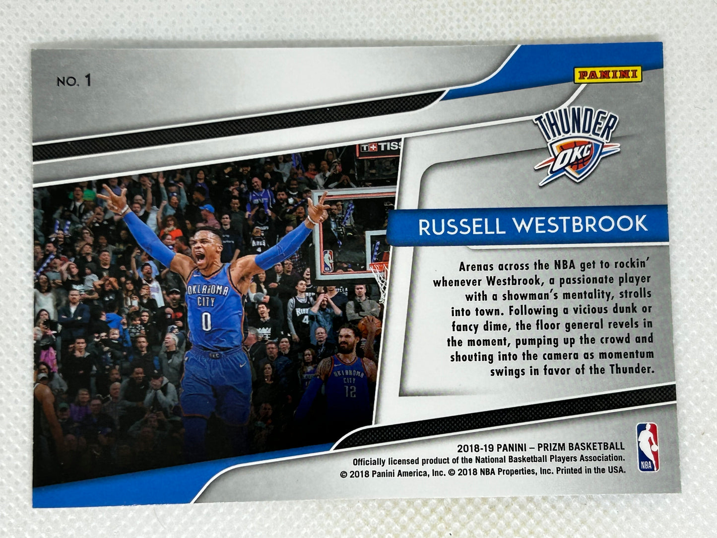 2018-19 Panini Prizm #1 Russell Westbrook Get Hyped! Oklahoma City Thunder
