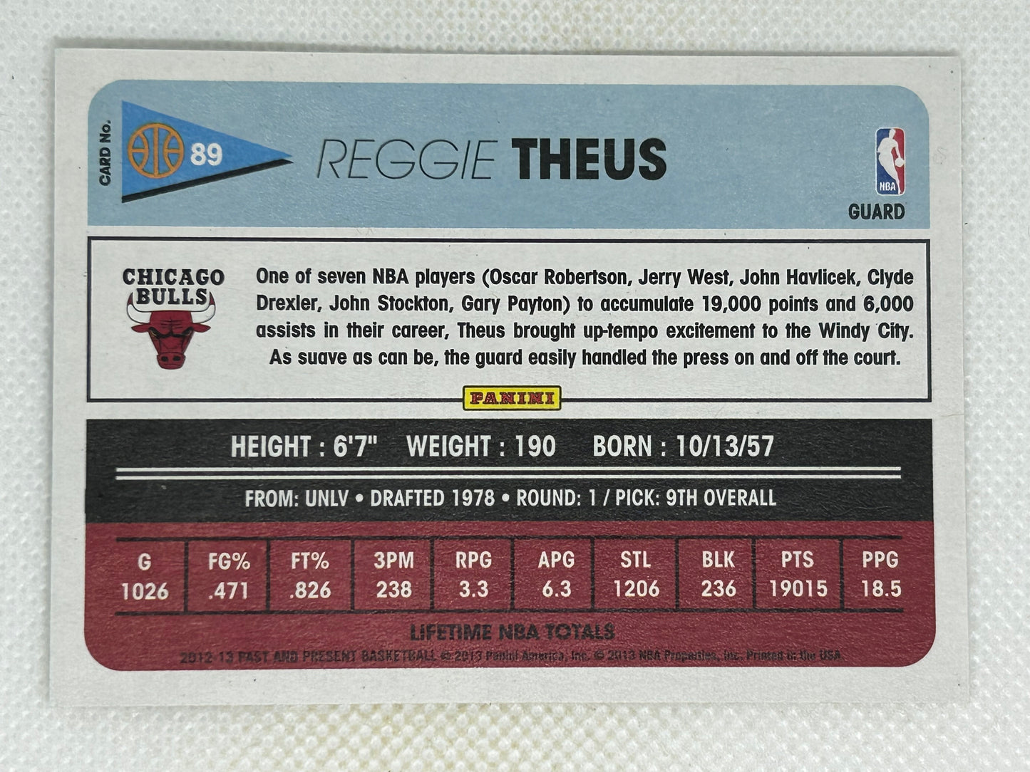 2012-13 Panini Past & Present Reggie Theus #89 Chicago Bulls Signed Card