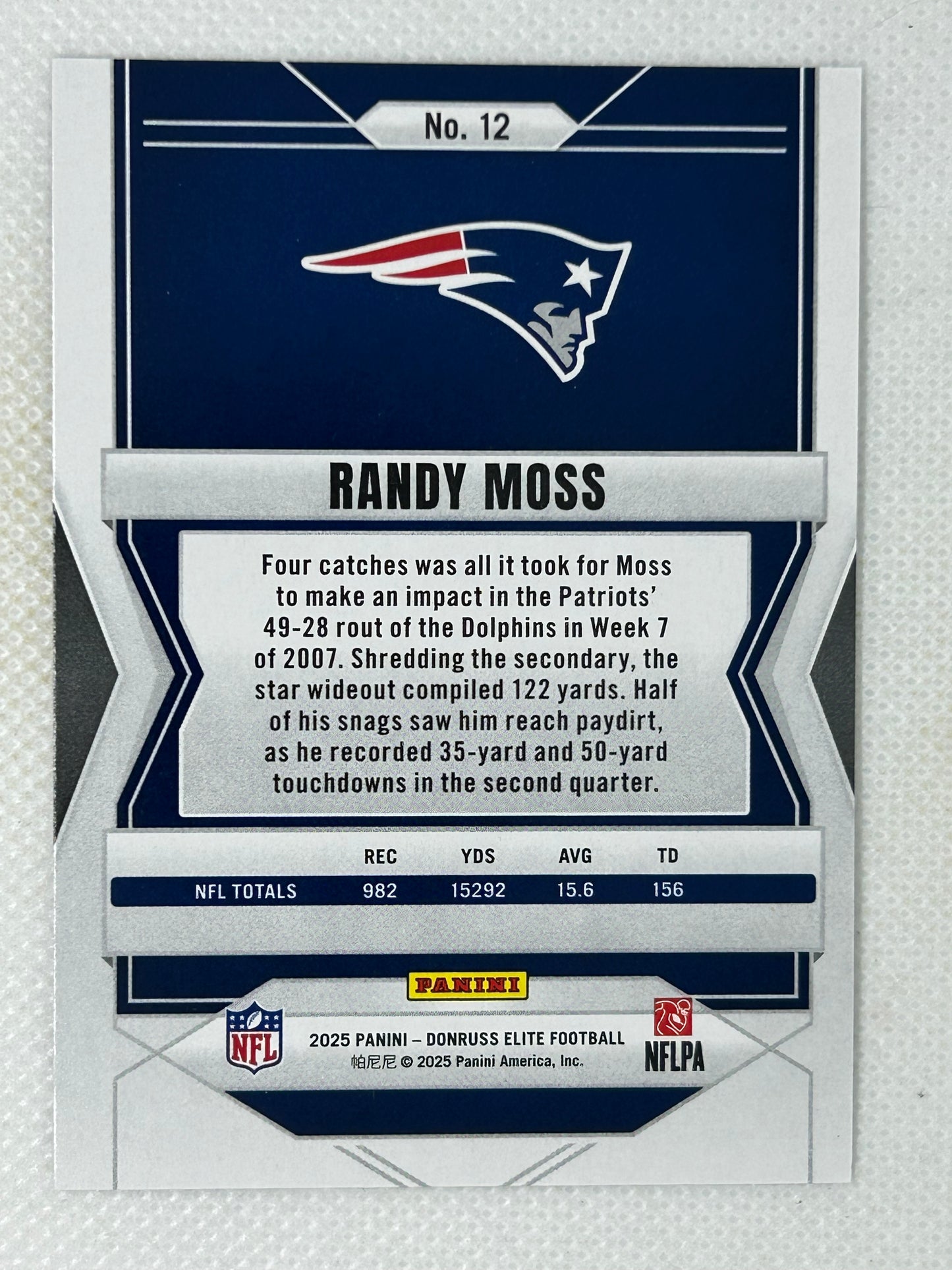 2025 Panini Donruss Elite #12 Randy Moss New England Patriots