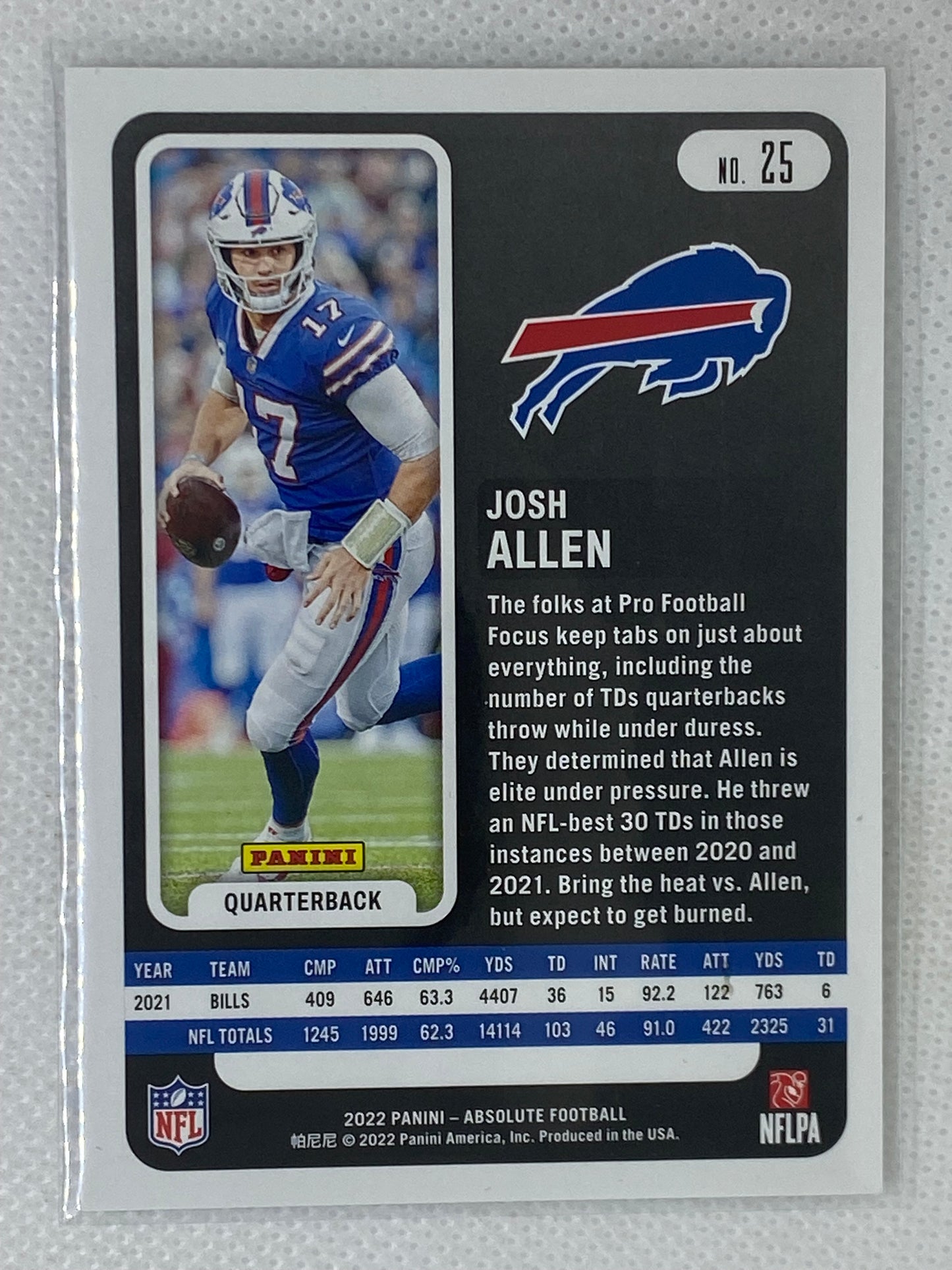 2022 Panini Absolute Football Josh Allen #25 Buffalo Bills