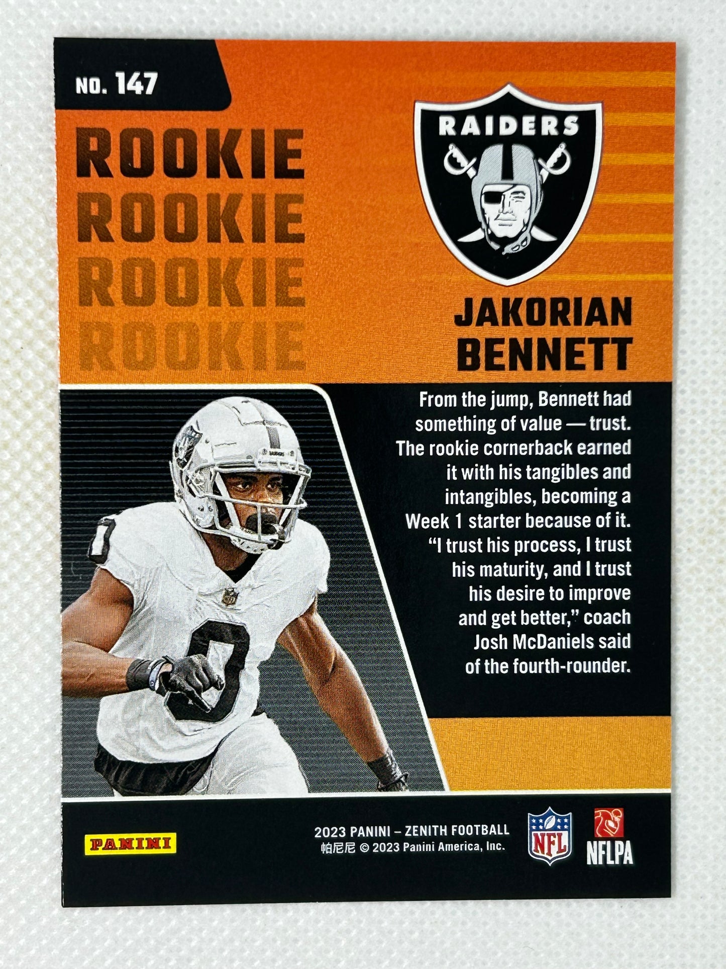 2023 Panini Zenith Rookie Card Jakorian Bennett #147 Las Vegas Raiders