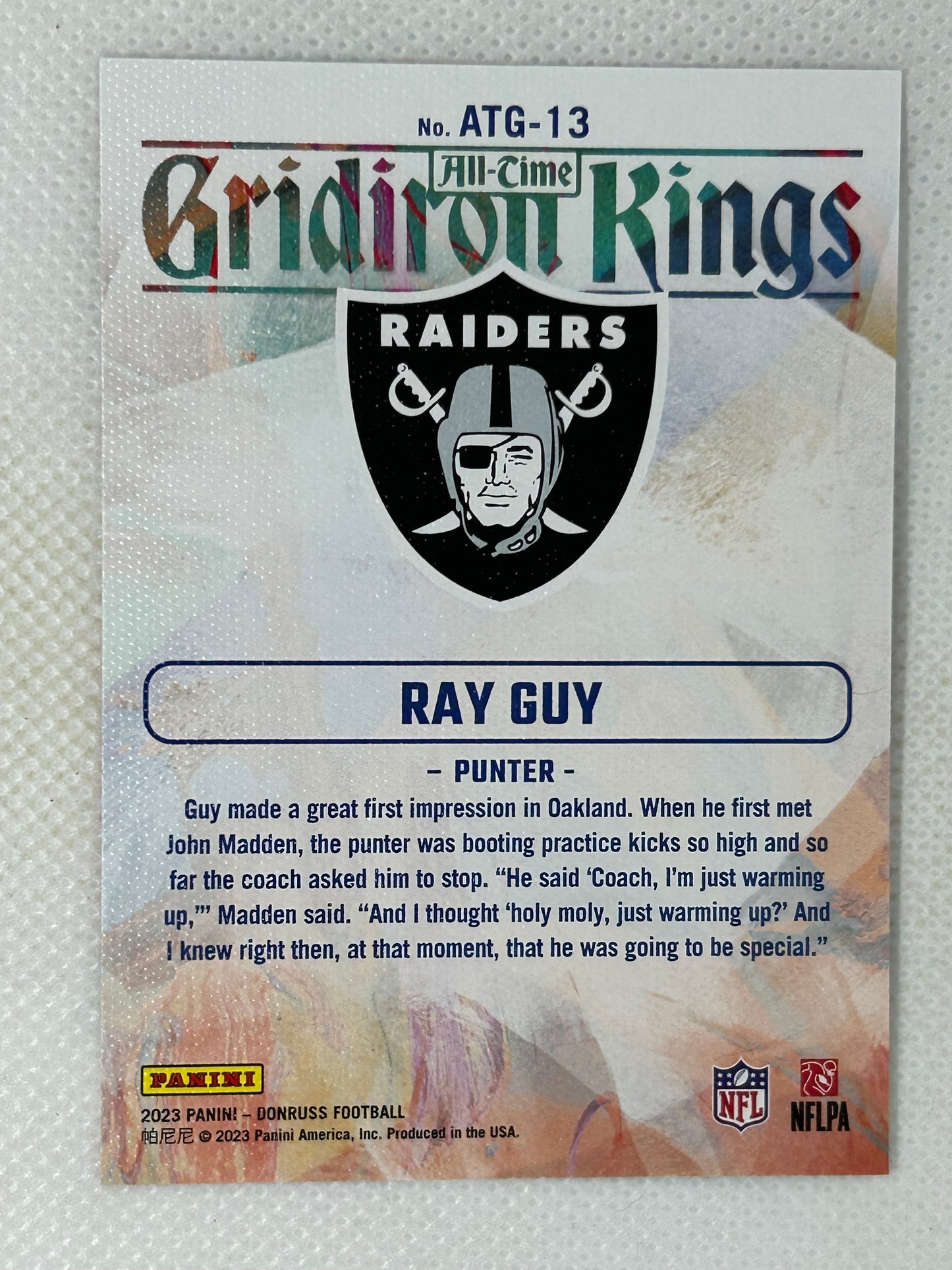 2023 Panini Donruss All-Time Gridiron Kings Ray Guy #ATG-13 HOF Oakland Raiders