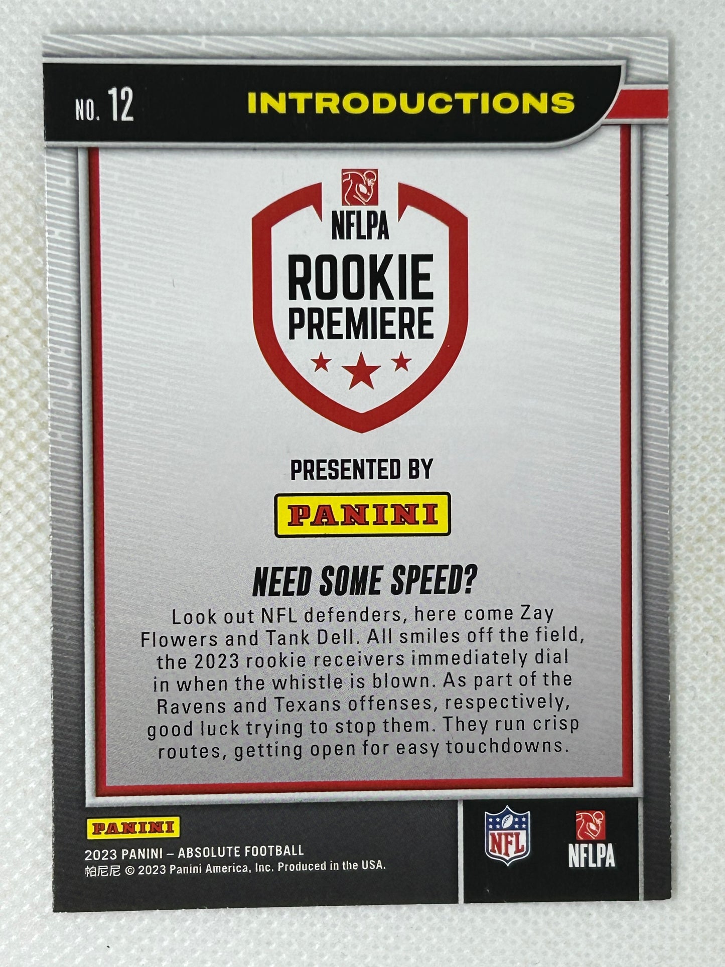 2023 Panini Absolute Introductions Rookie Tank Dell / Zay Flowers Houston Texans Baltimore Ravens Signed Card