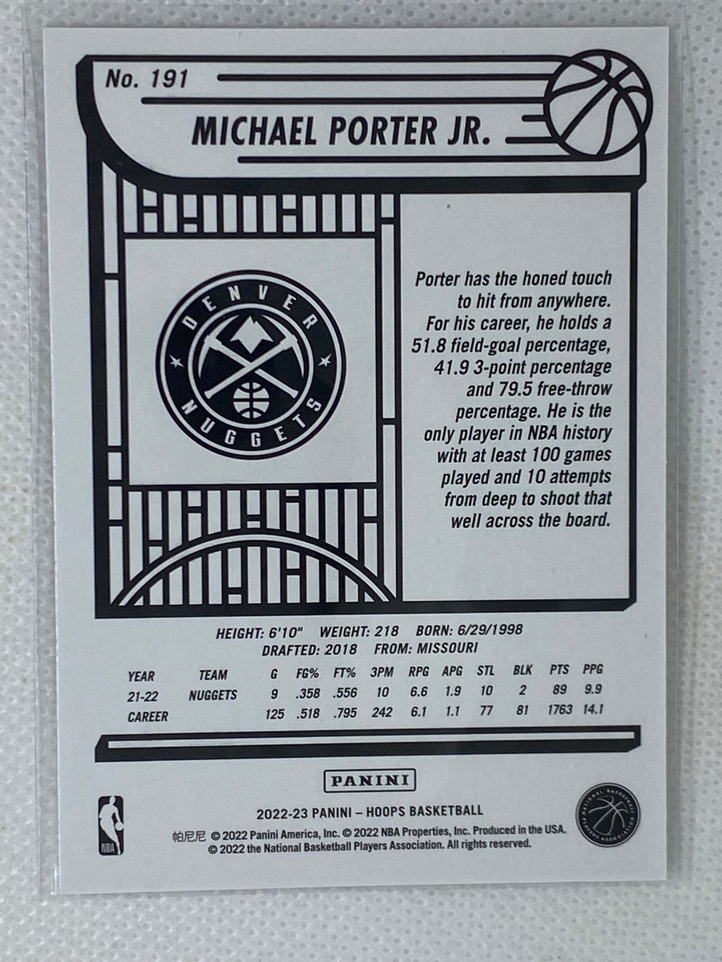 2022-23 Panini Donruss Base Michael Porter Jr. #191 Denver Nuggets
