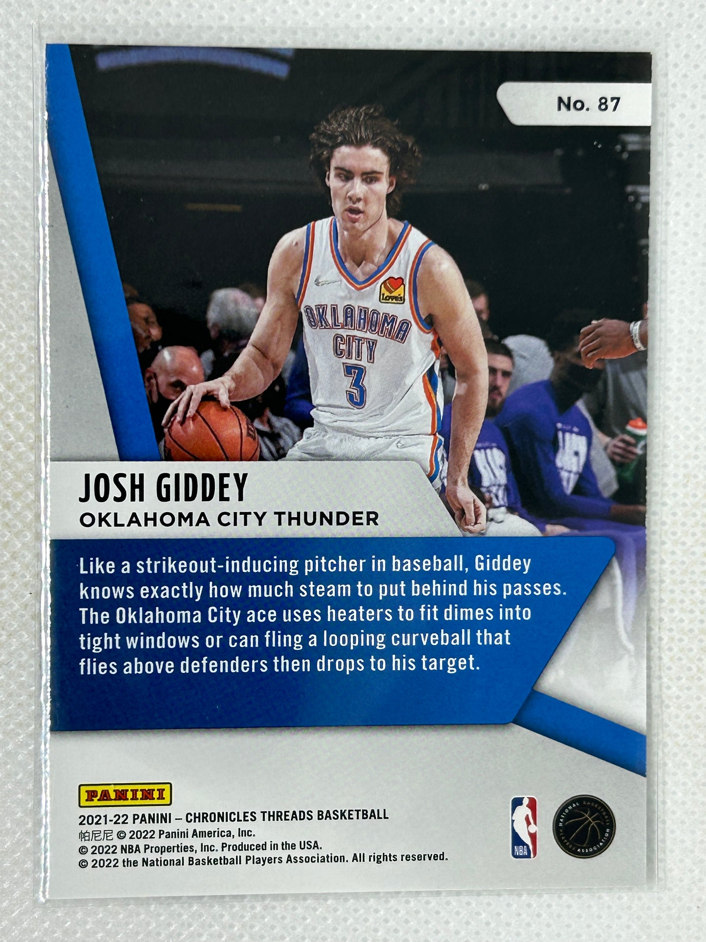 2022-23 Panini Chronicles Threads Josh Giddey RC #87 Oklahoma City Thunder