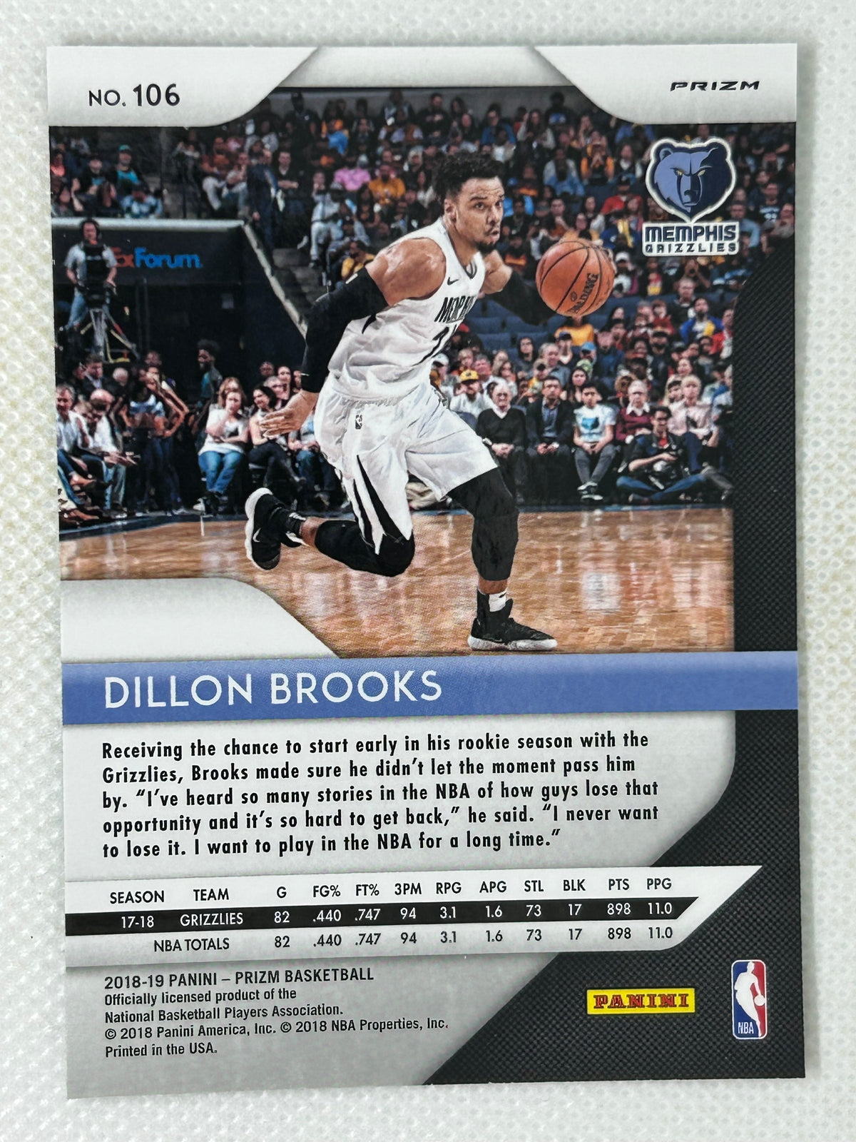 2018-19 Panini Prizm Green Dillon Brooks #106 Memphis Grizzlies