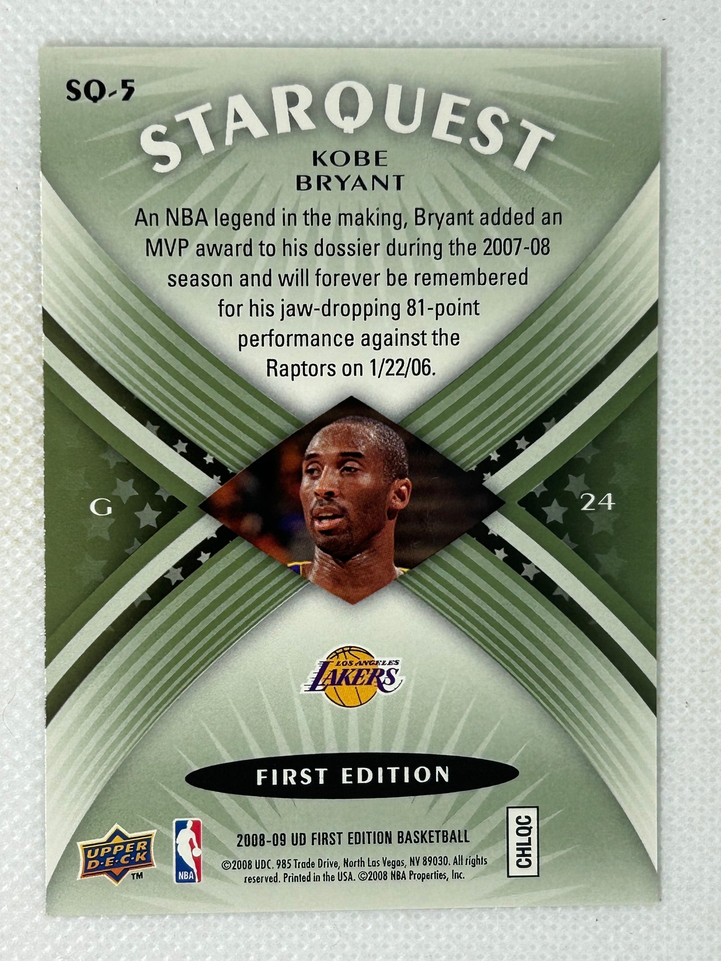 2008-09 Upper Deck StarQuest Common SQ-5 Kobe Bryant Los Angeles Lakers