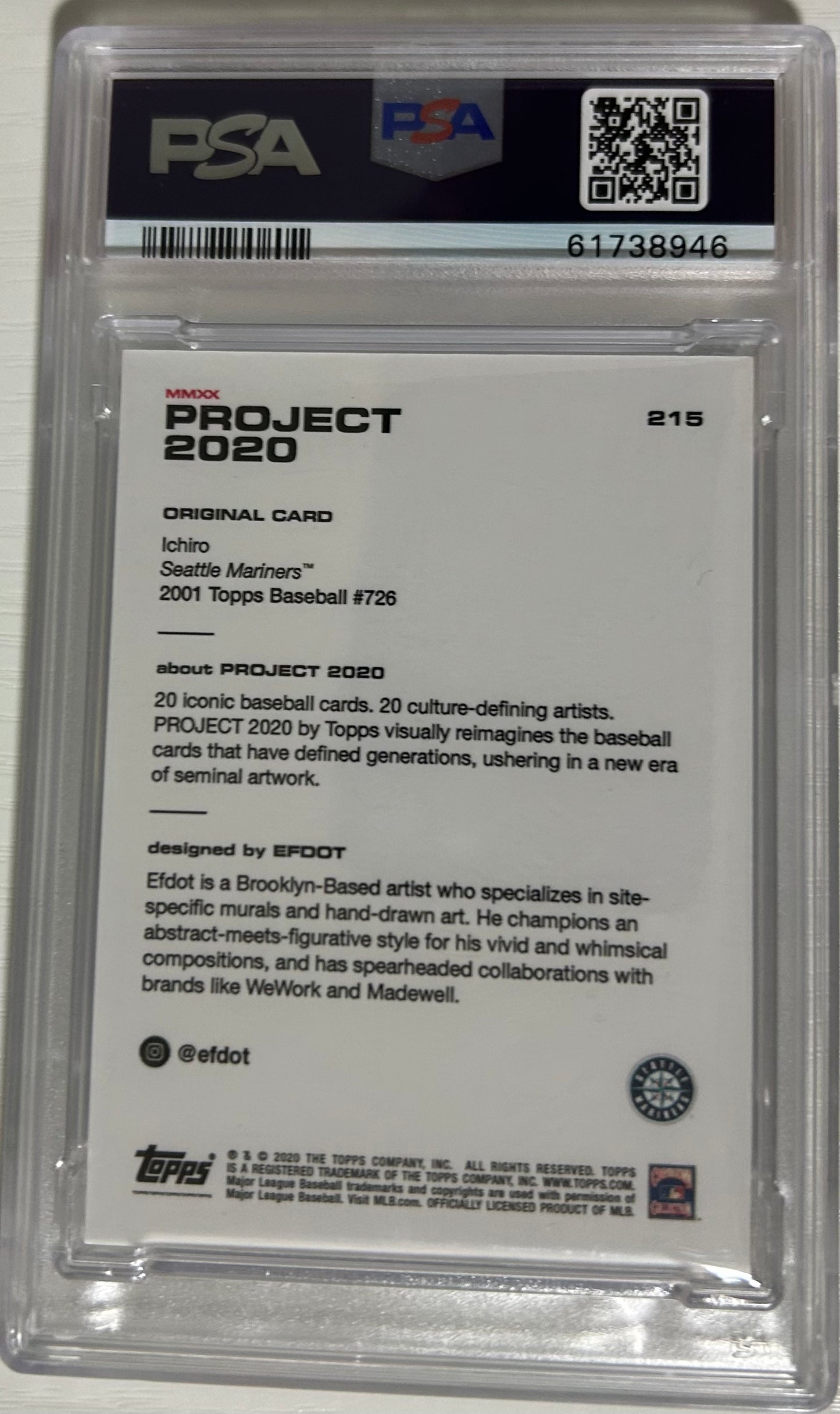 2020 Topps Project 2020 Ichiro Suzuki EFDOT Original Card #215 PSA 8 Seattle Mariners