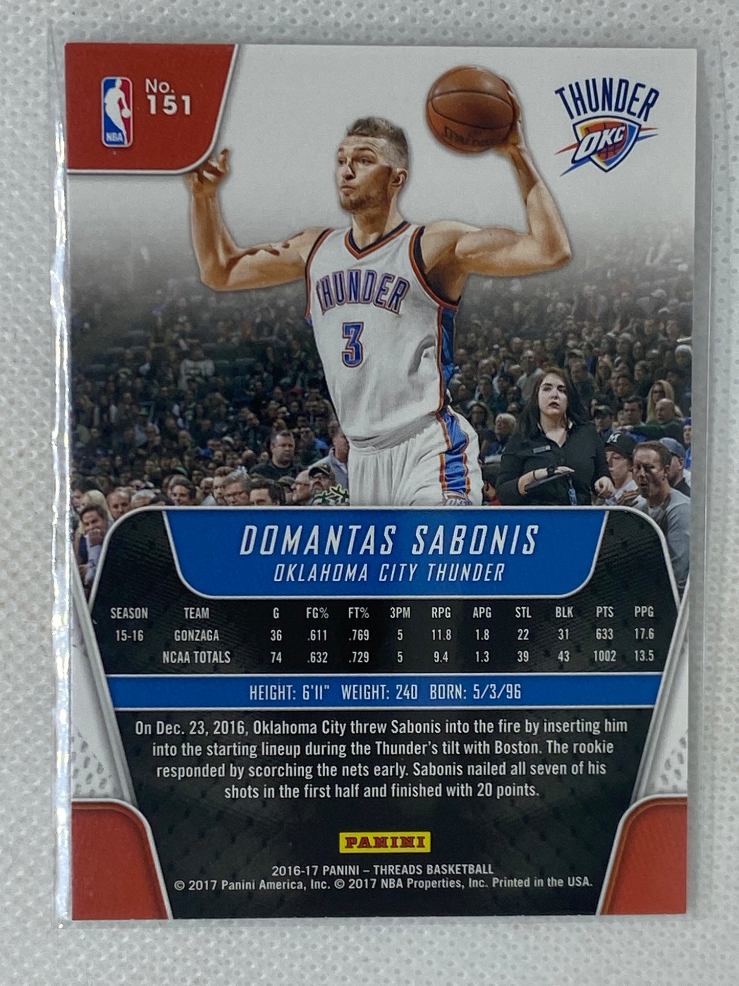 2016-17 Panini Threads Domantas Sabonis Rookie #151