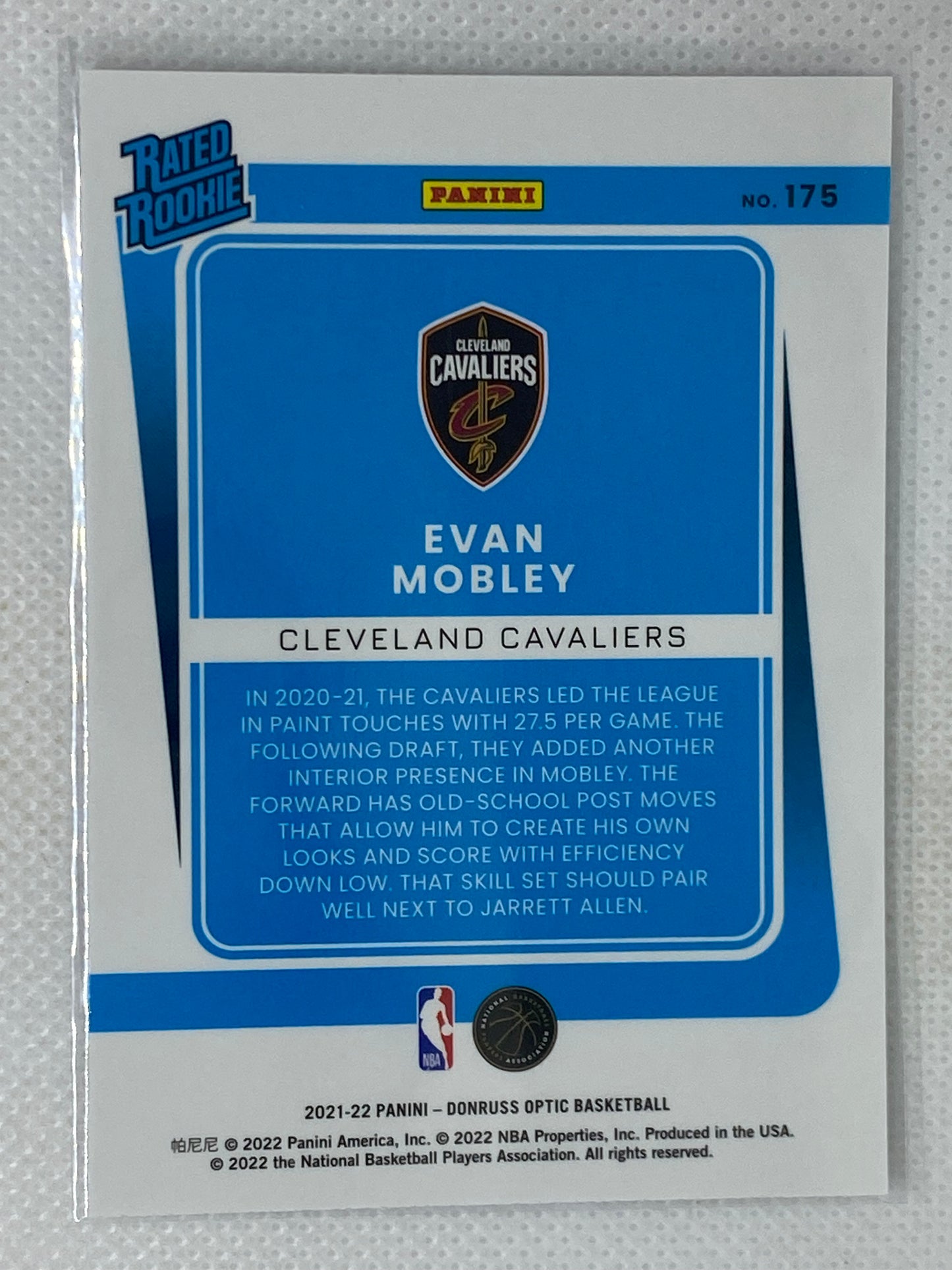 2021-22 Panini Donruss Optic Rated Rookie Evan Mobley #175 Cleveland Cavaliers