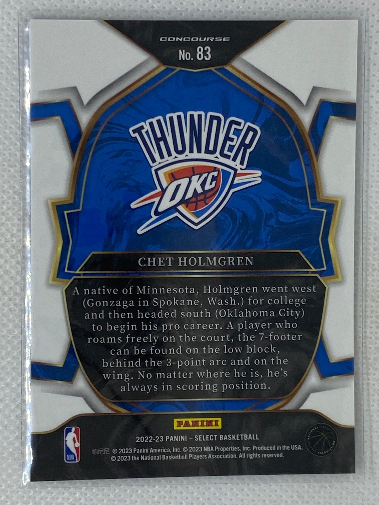 2022-23 Select Chet Holmgren Concourse Blue Rookie RC #83 Oklahoma City Thunder