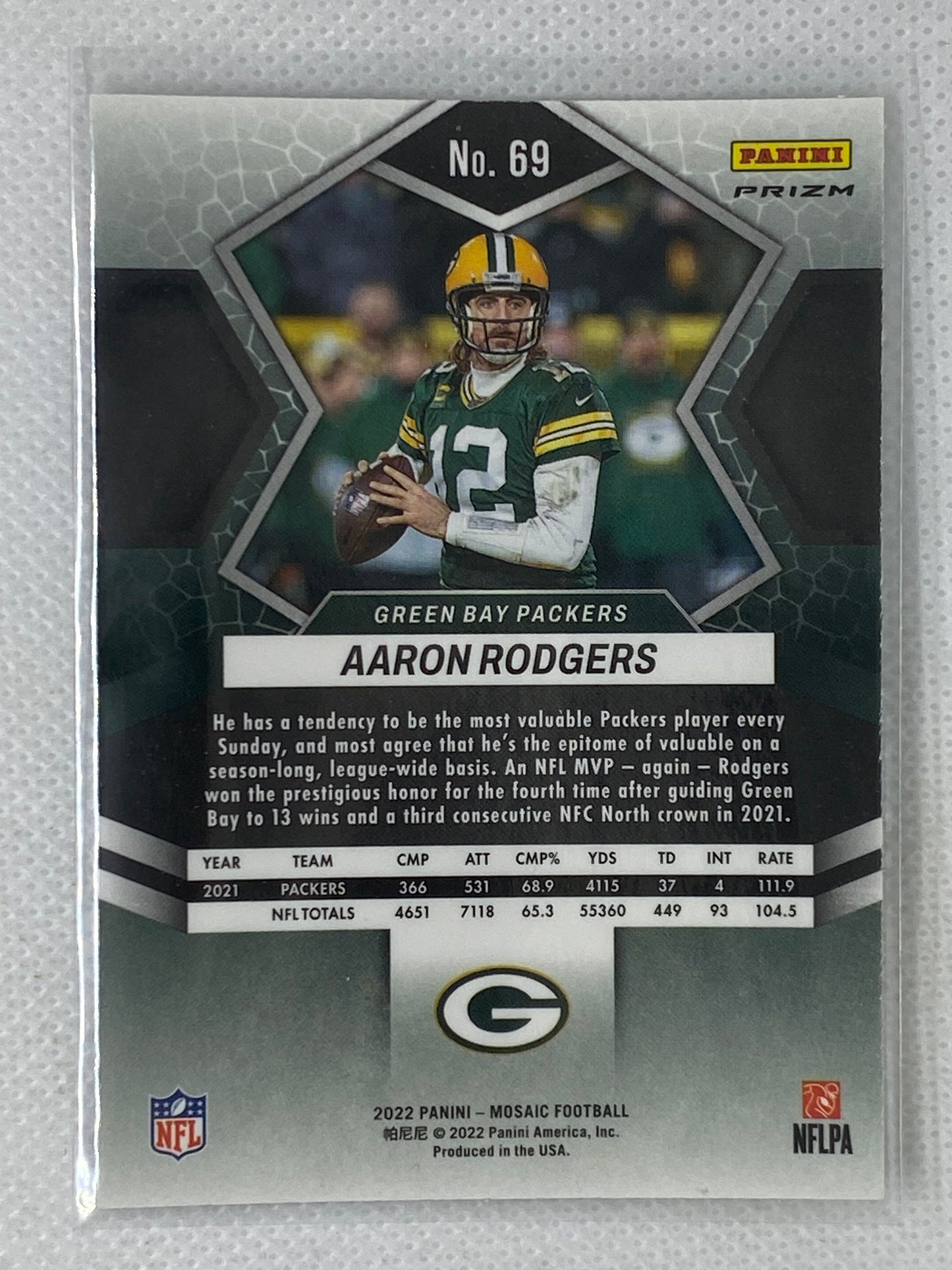 2022 Panini Mosaic Green Refractor Prizm #69 Aaron Rodgers Green Bay Packers
