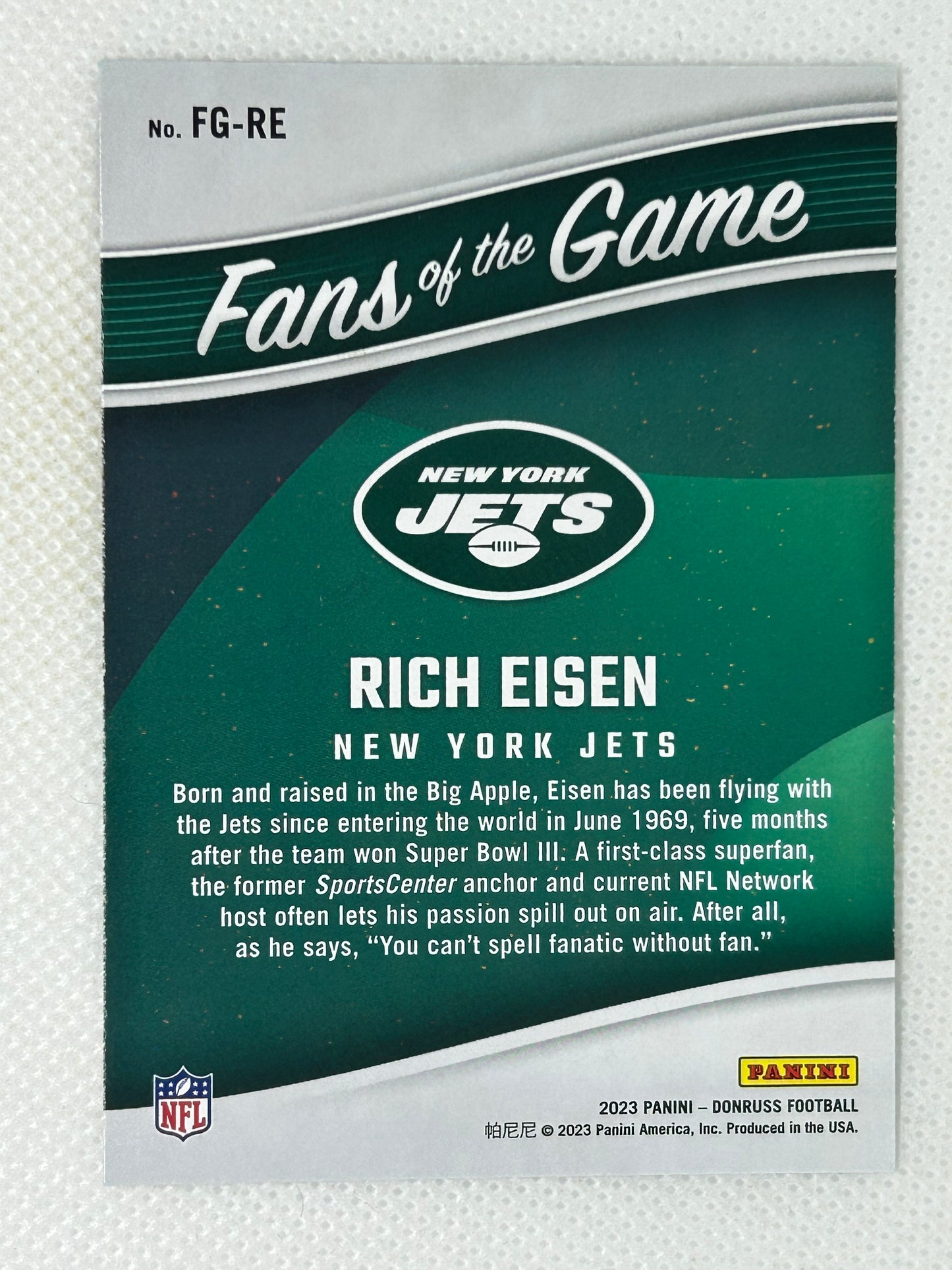 2023 Panini Donruss Fans of the Game #FG-RE Rich Eisen New York Jets Signed Card
