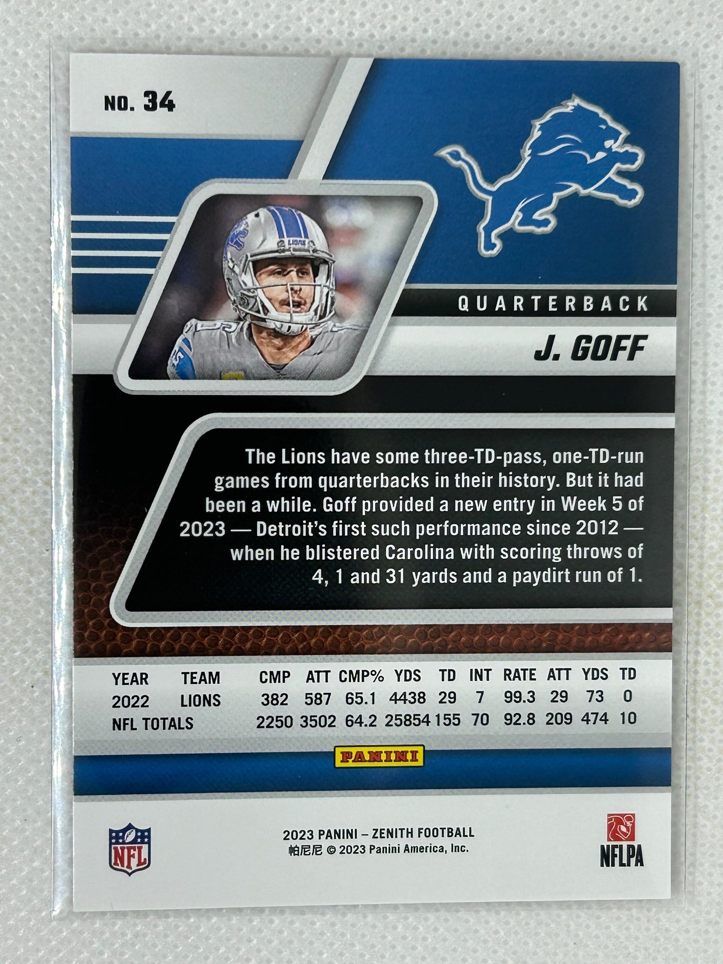 2023 Panini Zenith Jared Goff Red Foil #34 Detroit Lions
