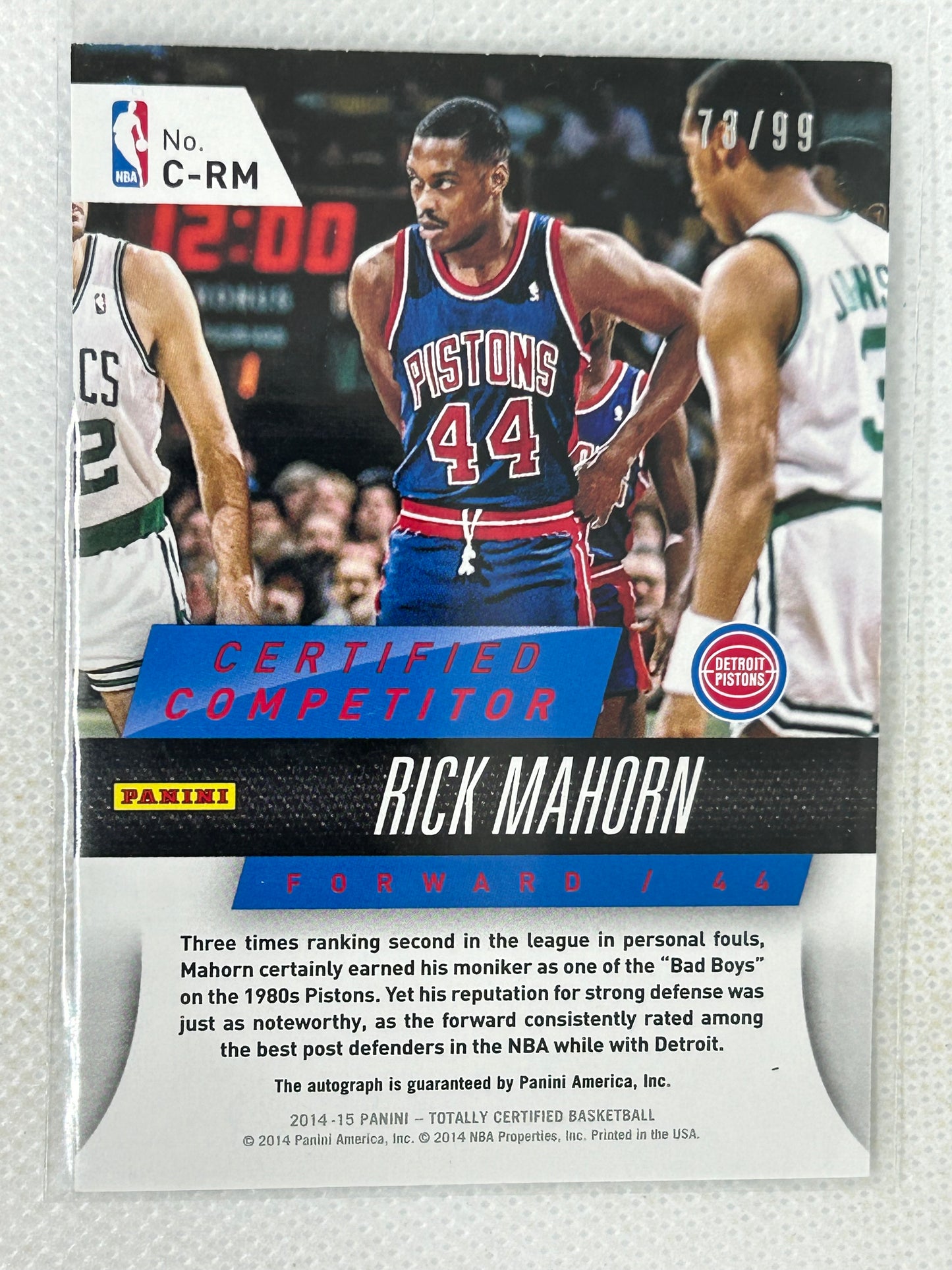 2014-15 Panini Totally Certified Certified Competitor Autograph C-RM /99 Rick Mahorn Detroit Pistons
