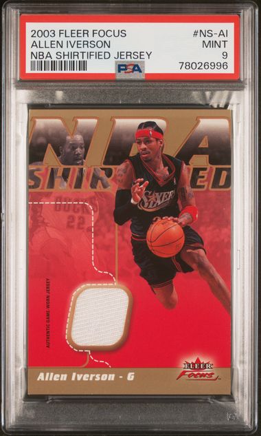 2003-04 Fleer Focus NBA Shirtified Jersey Card /150 Allen Iverson #NS-AI Philadelphia 76ers PSA 9 Mint