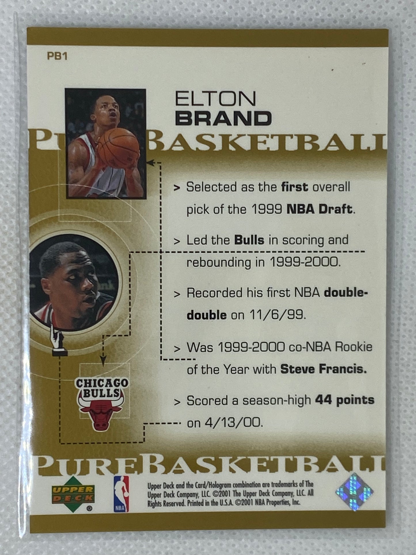 2000-01 Upper Deck Pure Basketball #PB1 Elton Brand Chicago Bulls Signed Card