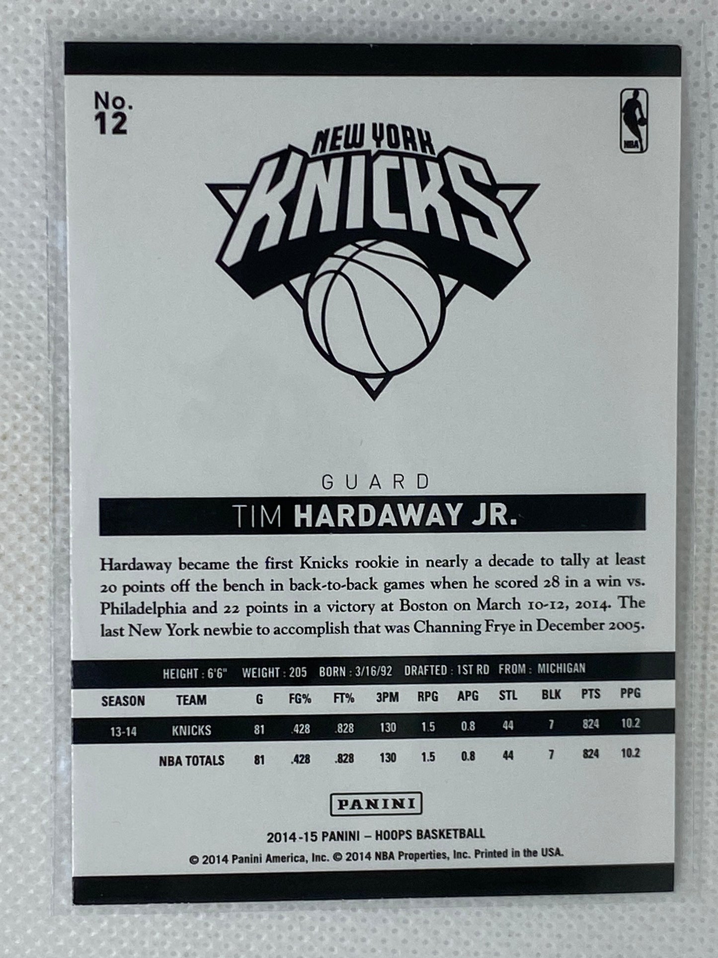 2014-15 Panini NBA Hoops Basketball Card Tim Hardaway Jr. #12 New York Knicks