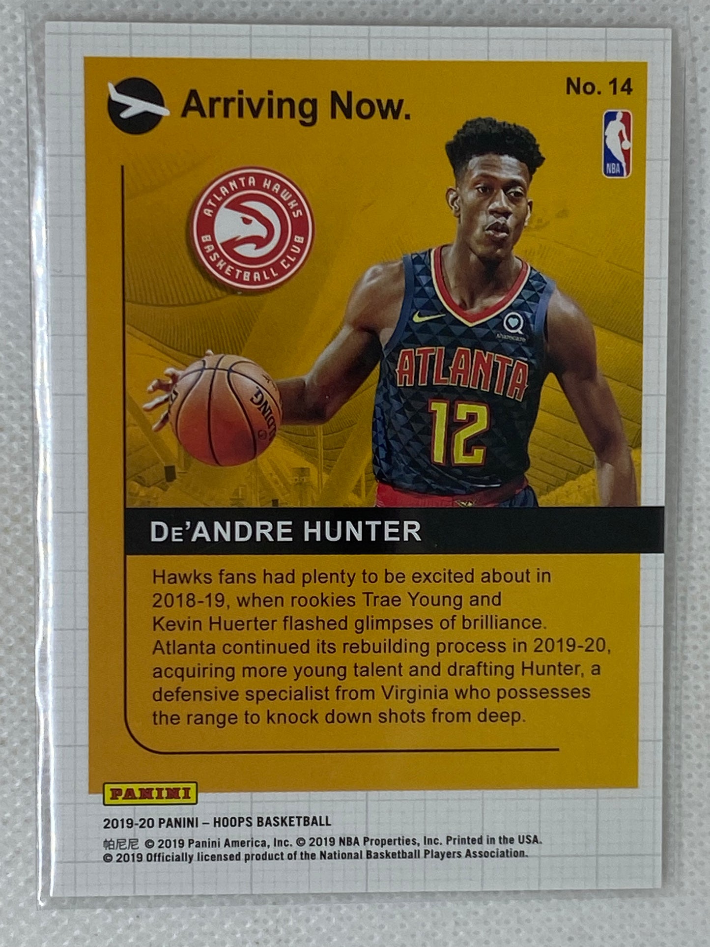 2019-20 Hoops Arriving Now Holo #14 De'Andre Hunter Atlanta Hawks