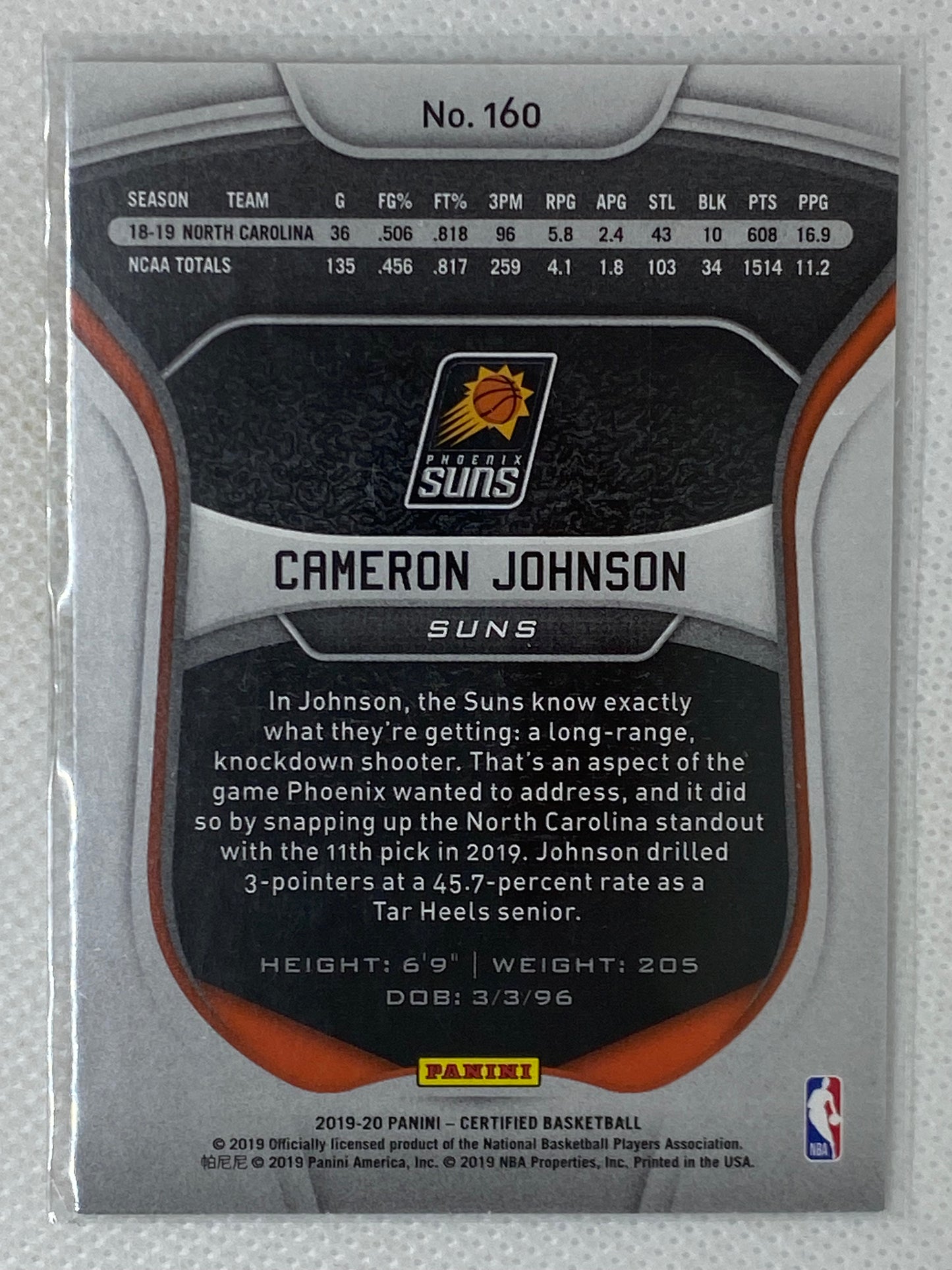 2019-20 Certified #160 Cameron Johnson Rookie Silver Mirror Parallel SP RC
