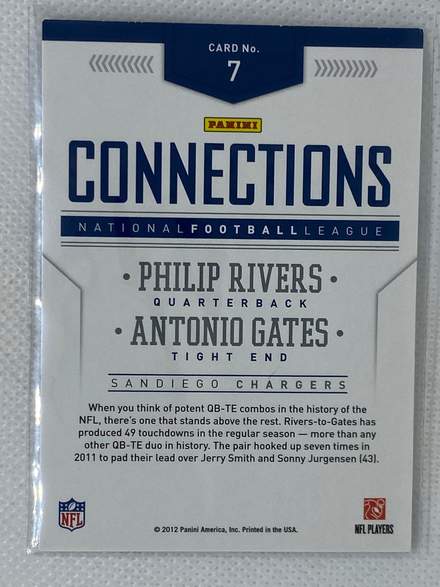 2012 Prestige Connections #7 Philip Rivers/Antonio Gates - San Diego Chargers