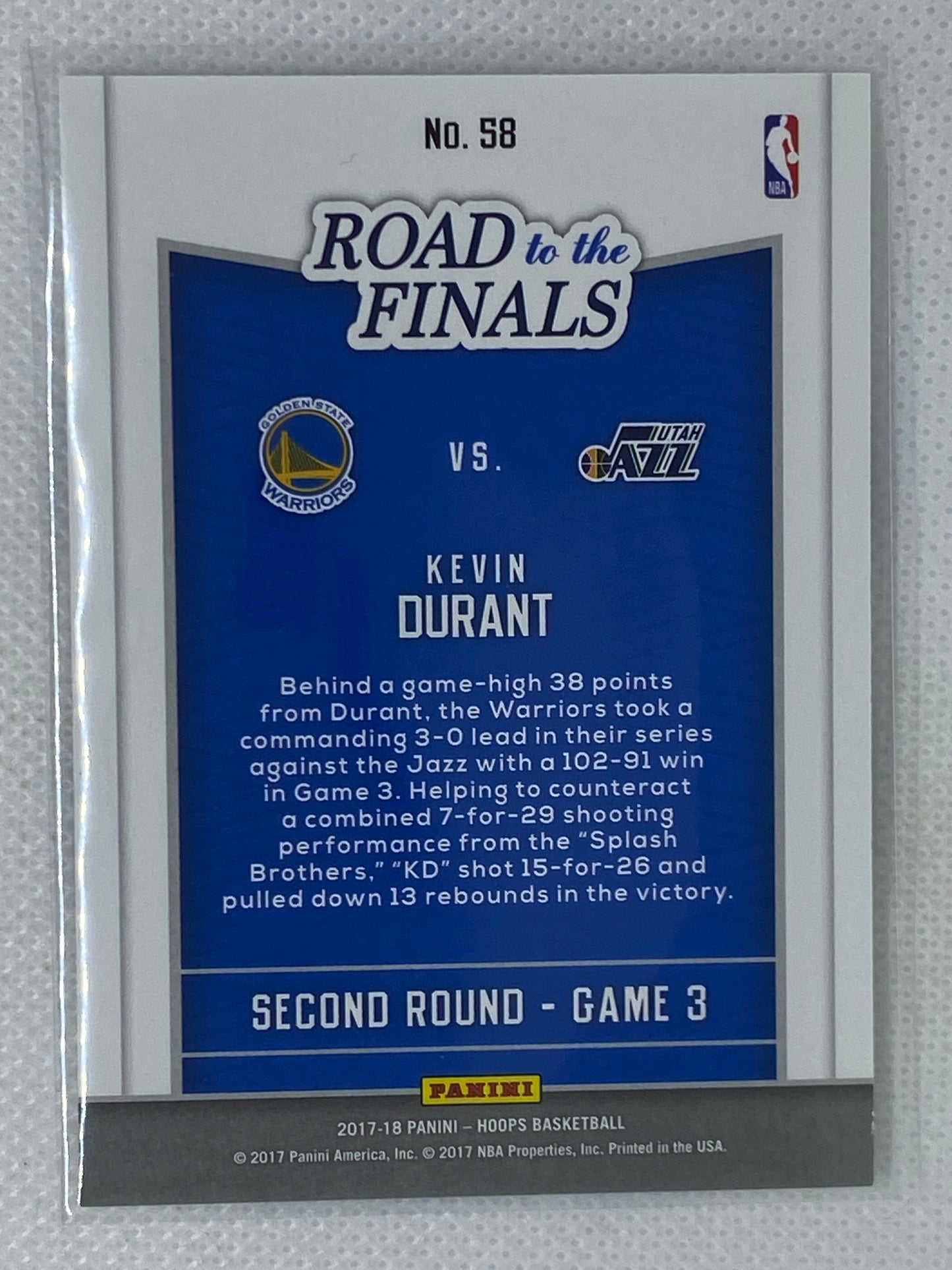 2017-18 NBA Hoops Kevin Durant Road To The Finals 2017 Playoffs Rd 2 Game 3 #58 /999