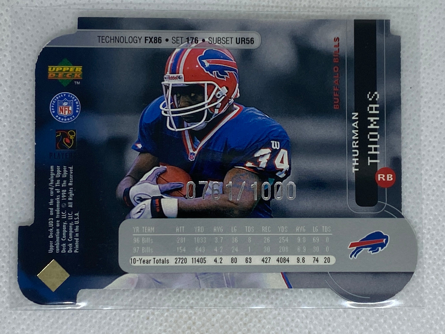 1998 Upper Deck UD3 Die-Cut /1000 Thurman Thomas #176 HOF Buffalo Bills
